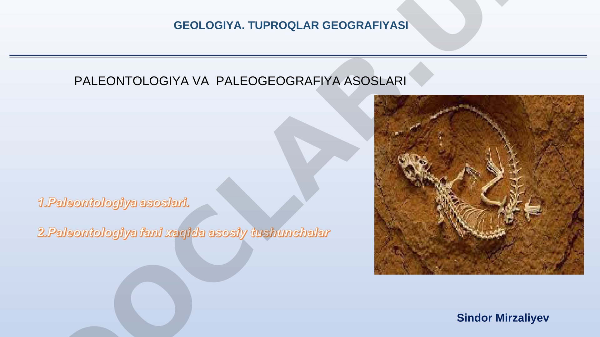 Geologiya. Tuproqlar geografiyasi paleontologiya va paleogeografiya asoslari