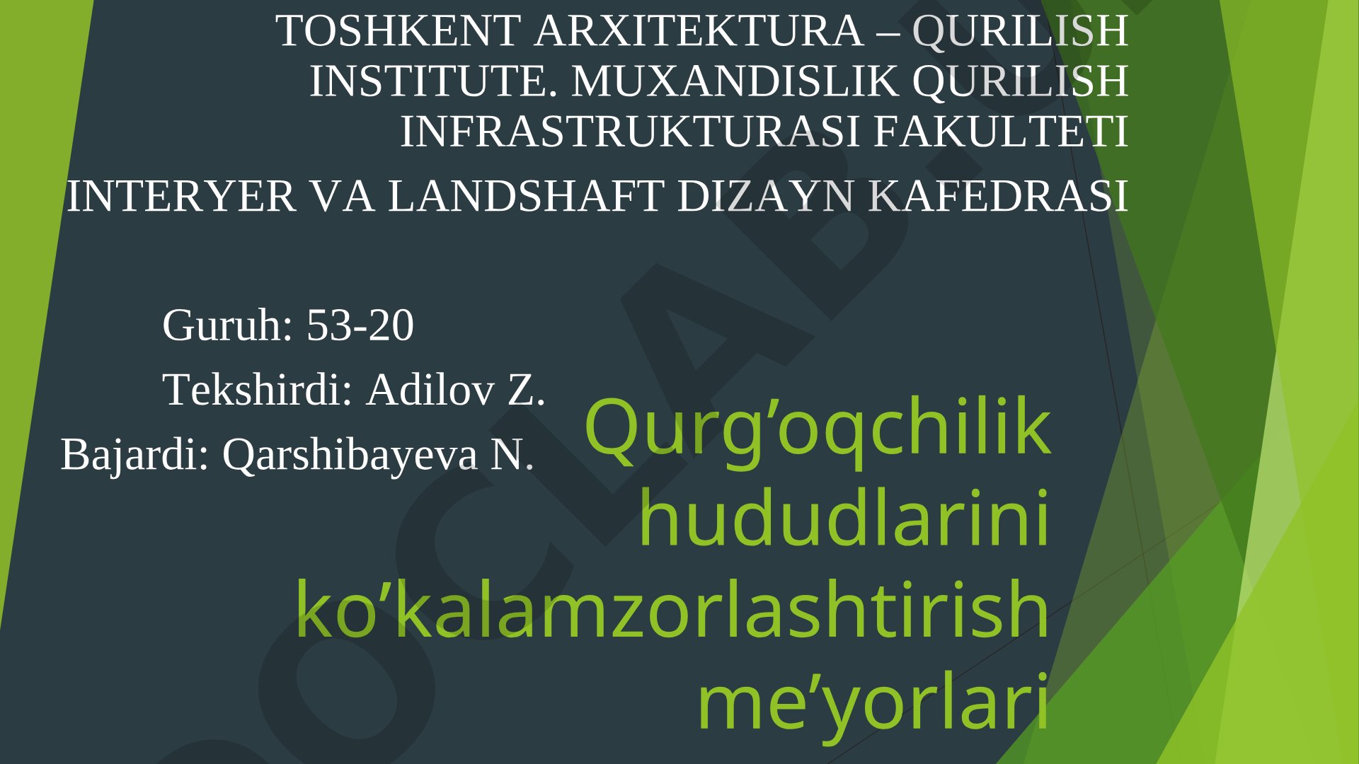 Qurg’oqchilik hududlarini ko’kalamzorlashtirish me’yorlari