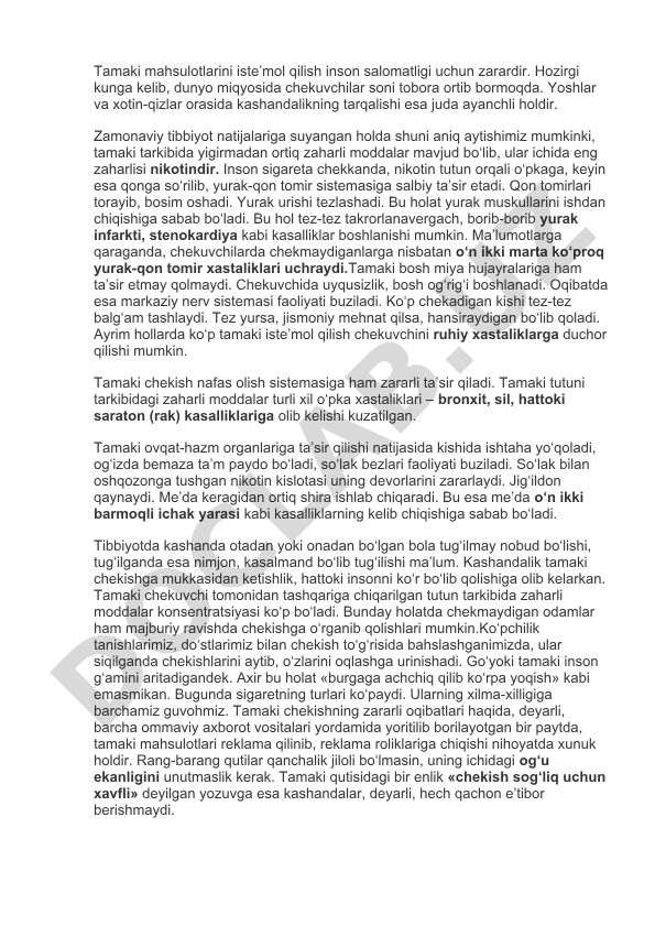 Tamaki iste'molining inson salomatligiga zararlari