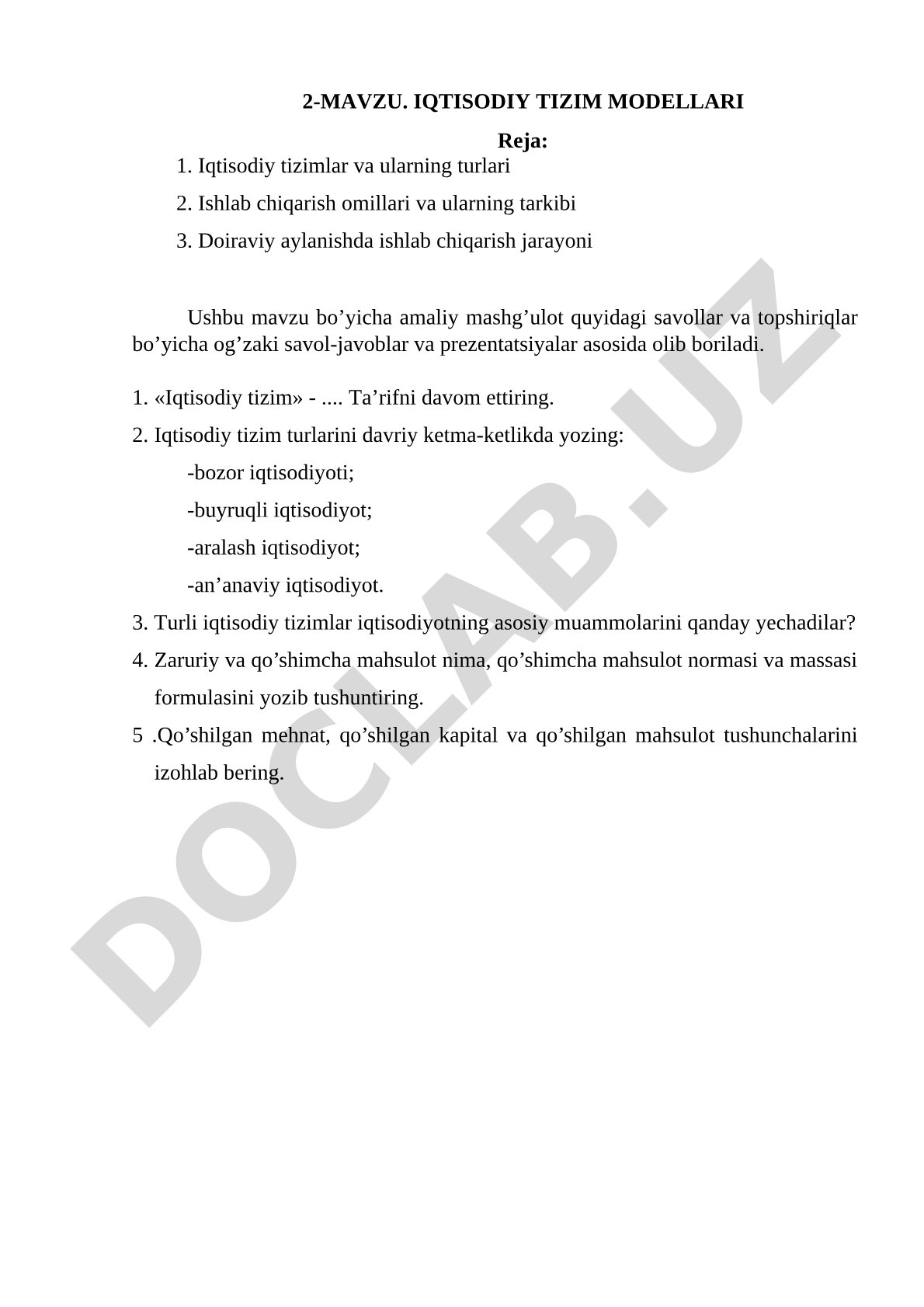 Iqtisodiy tizim modellari