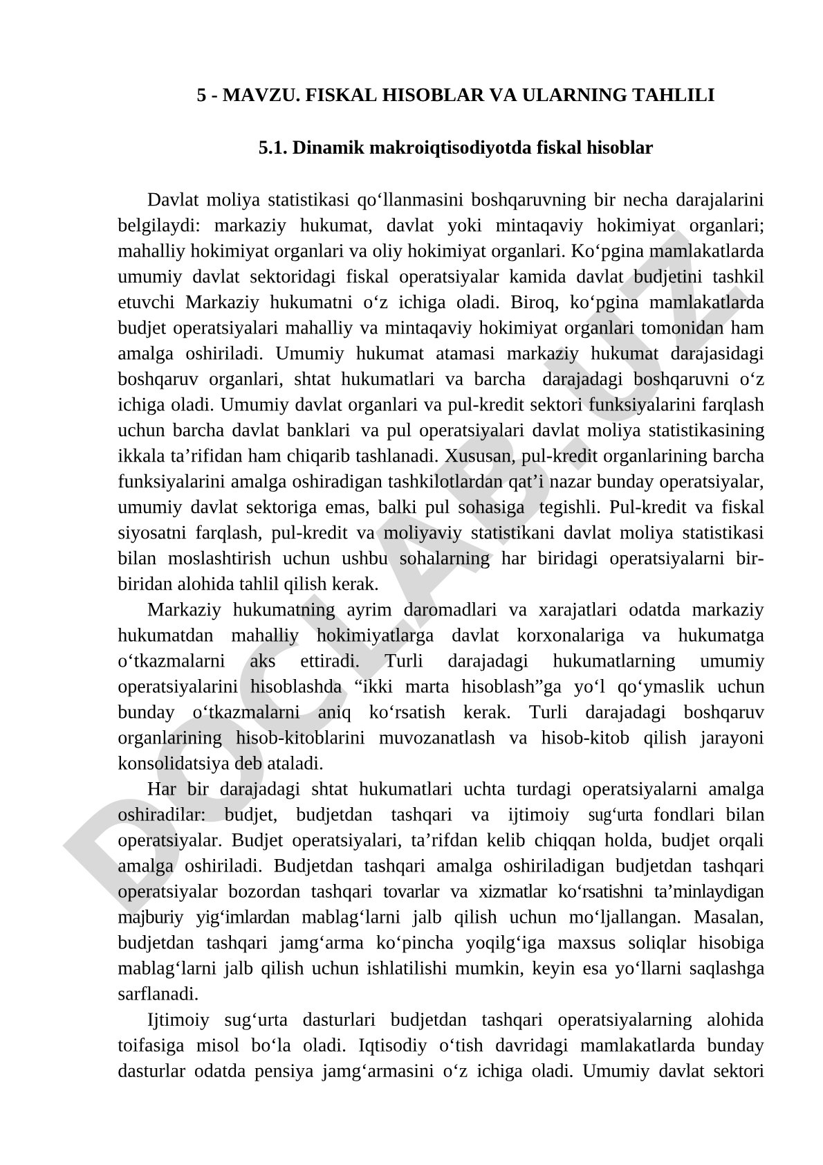 Fiskal hisoblar va ularning tahlili