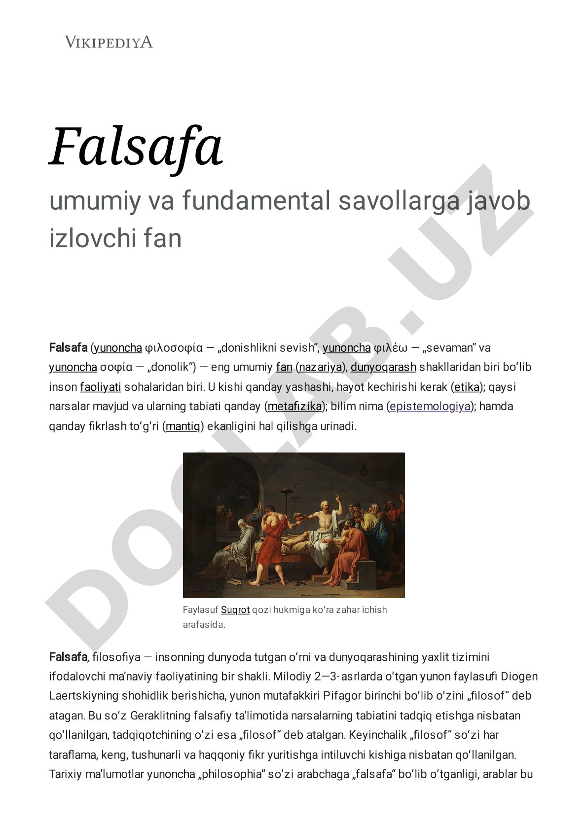 Falsafa fanining mazmuni va kelib chiqishi
