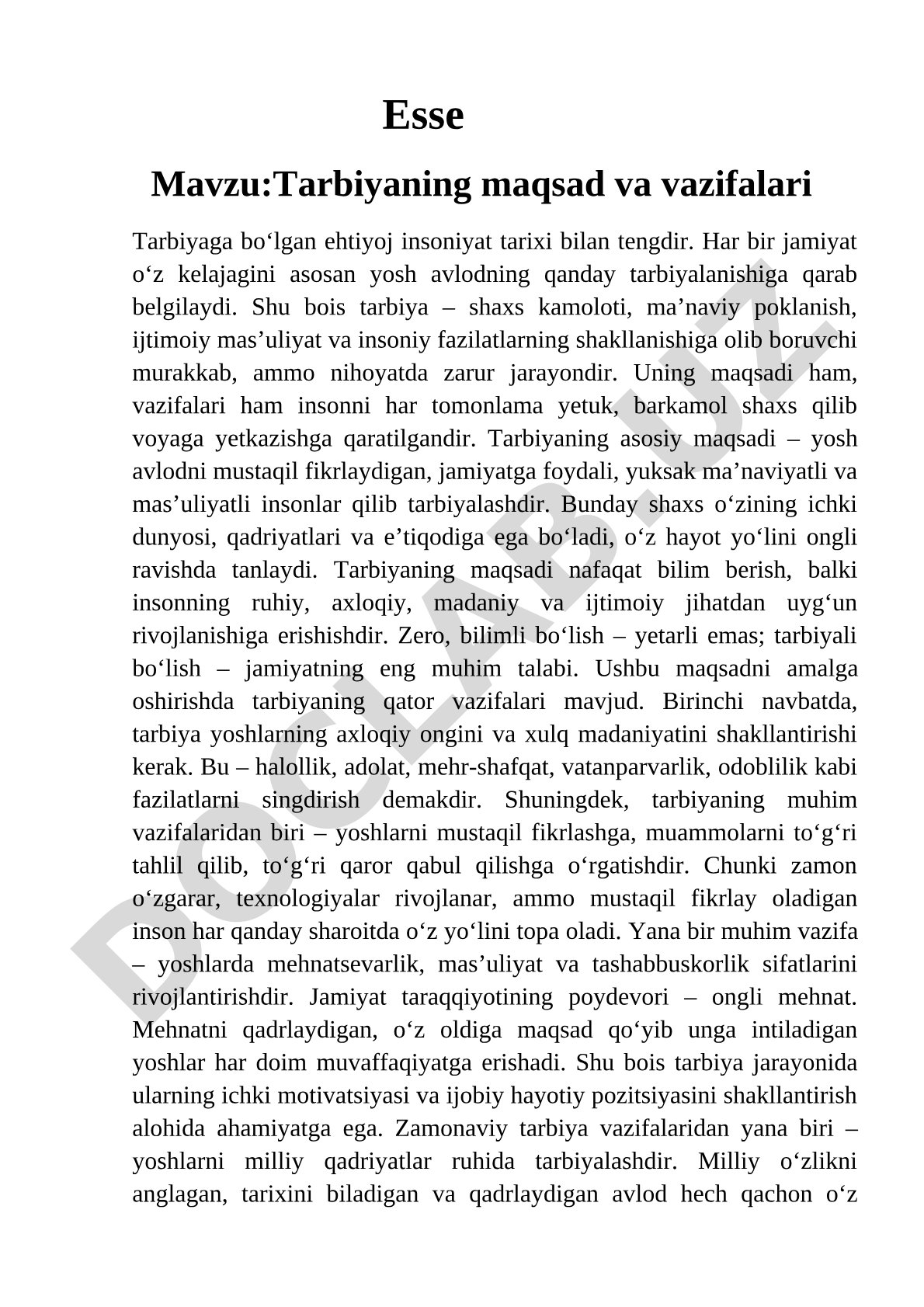 Tarbiyaning maqsad va vazifalari