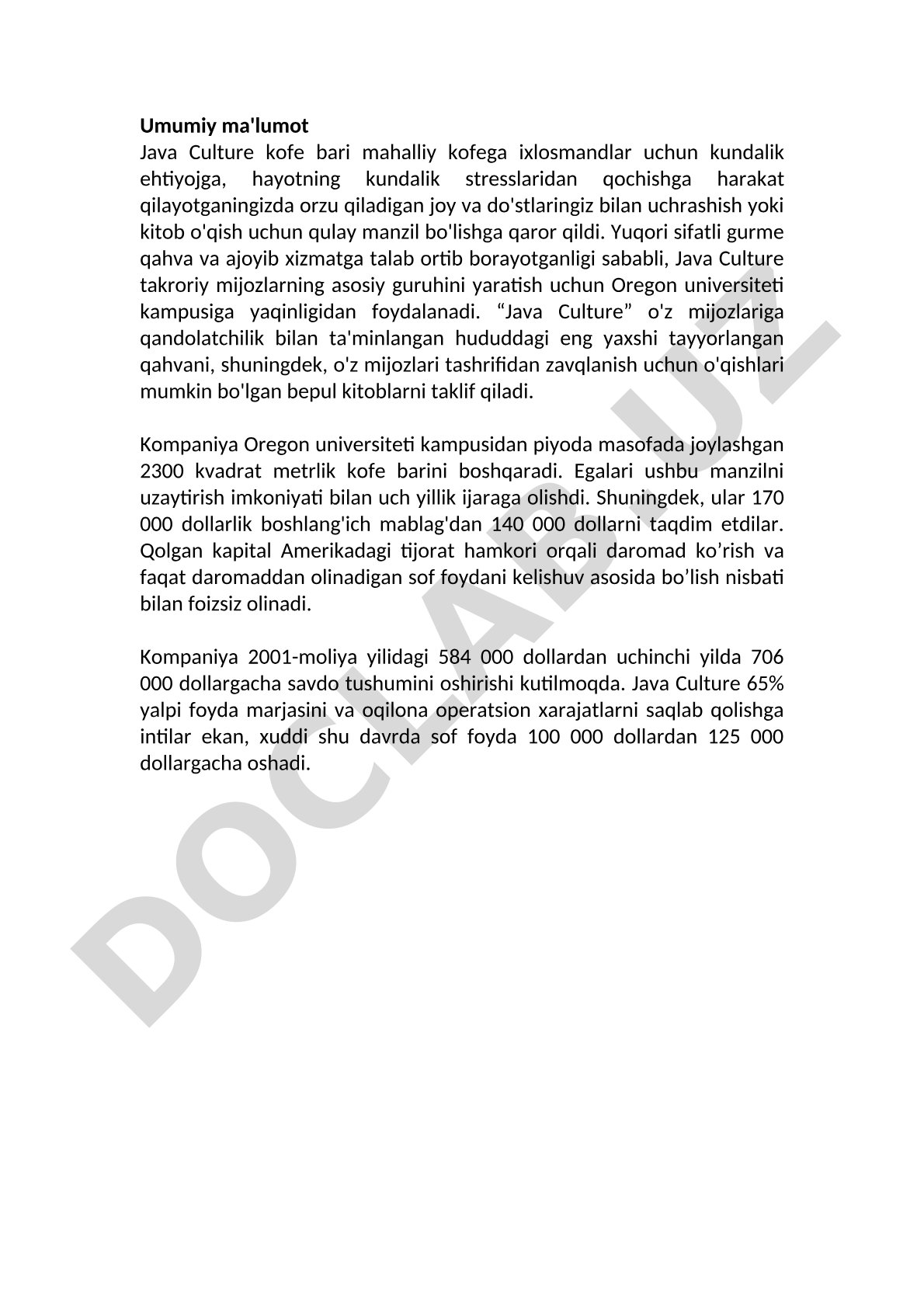 Java Culture kofe bari biznes rejasi