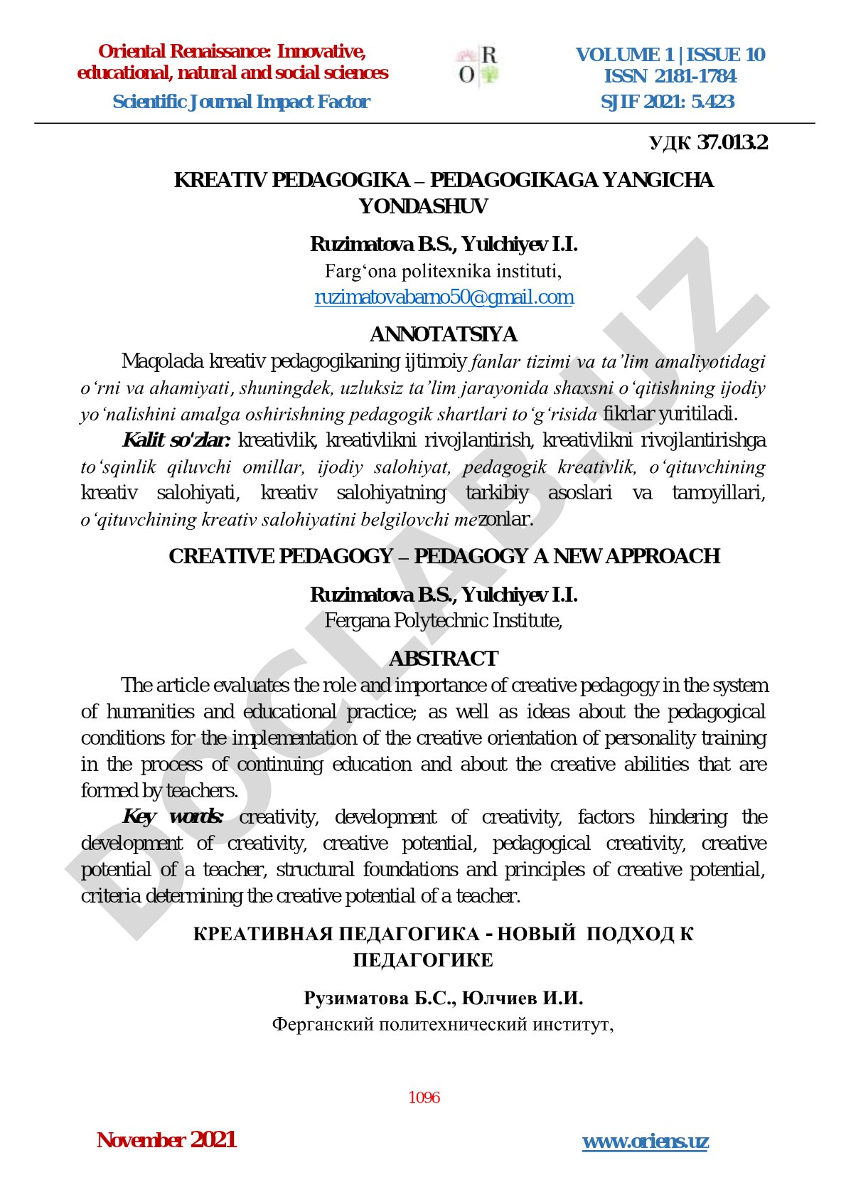 Kreativ pedagogika – pedagogikaga yangicha yondashuv