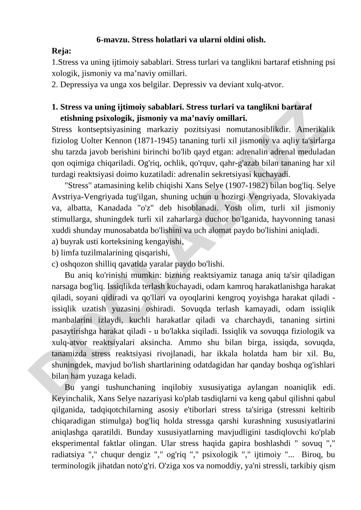 Stress holatlari va ularni oldini olish
