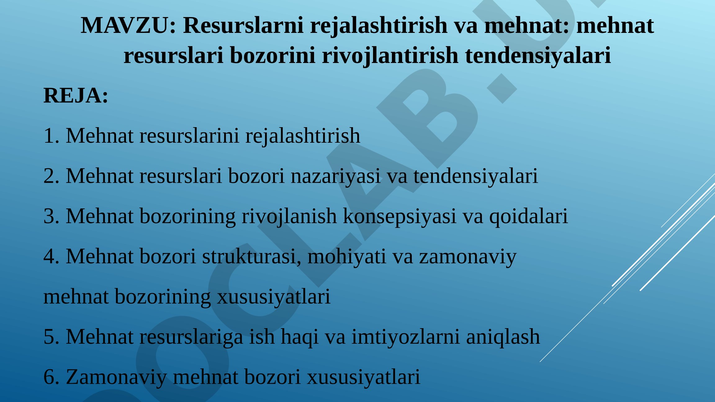 Resurslarni rejalashtirish va mehnat: mehnat resurslari bozorini rivojlantirish tendensiyalari