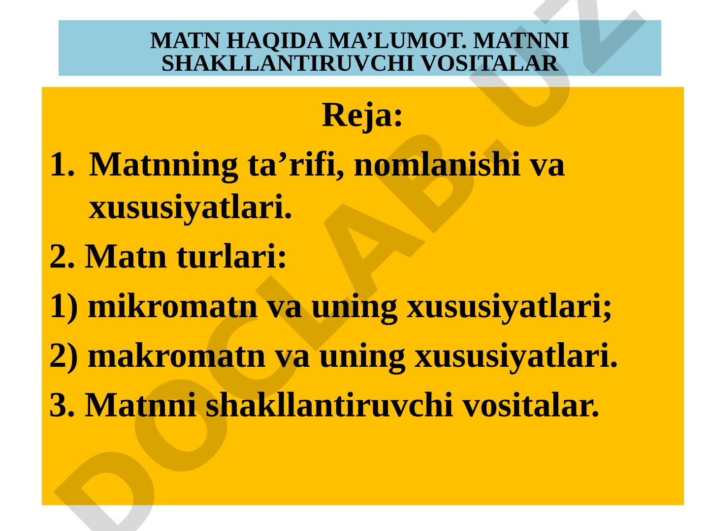 Matnning ta'rifi, nomlanishi va xususiyatlari