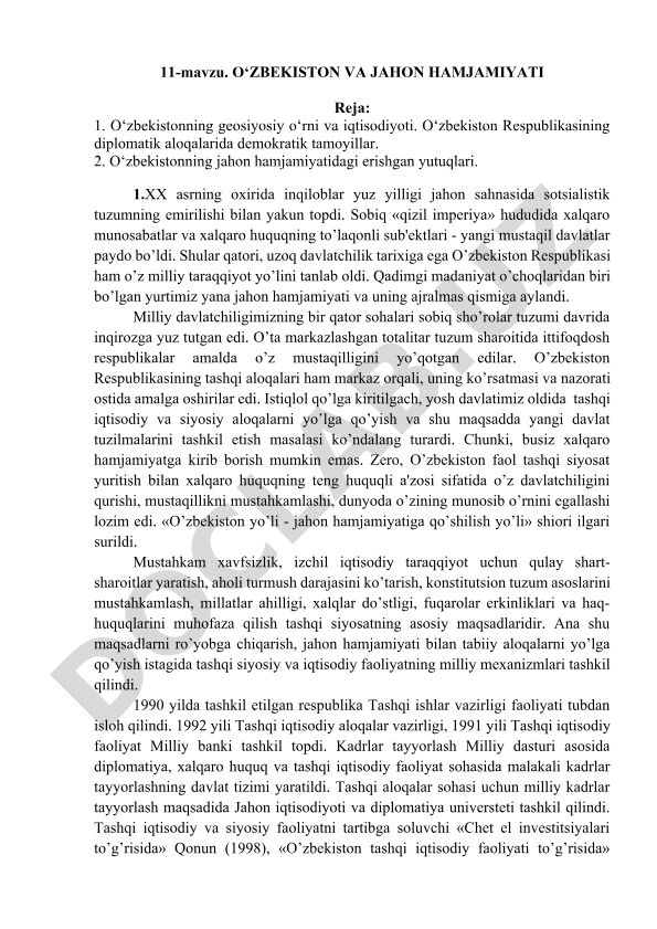 O‘zbekistonning geosiyosiy o‘rni va jahon hamjamiyatidagi yutuqlari
