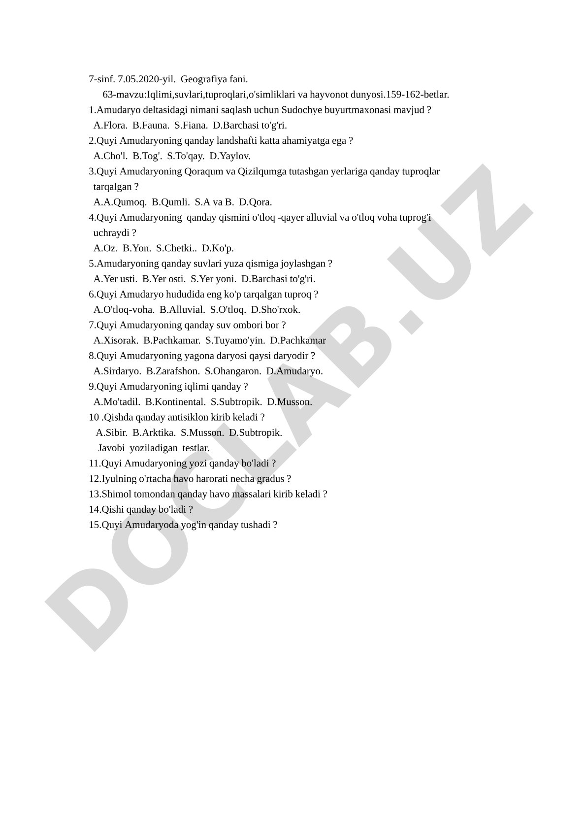 Iqlimi, suvlari, tuproqlari, o'simliklari va hayvonot dunyosi