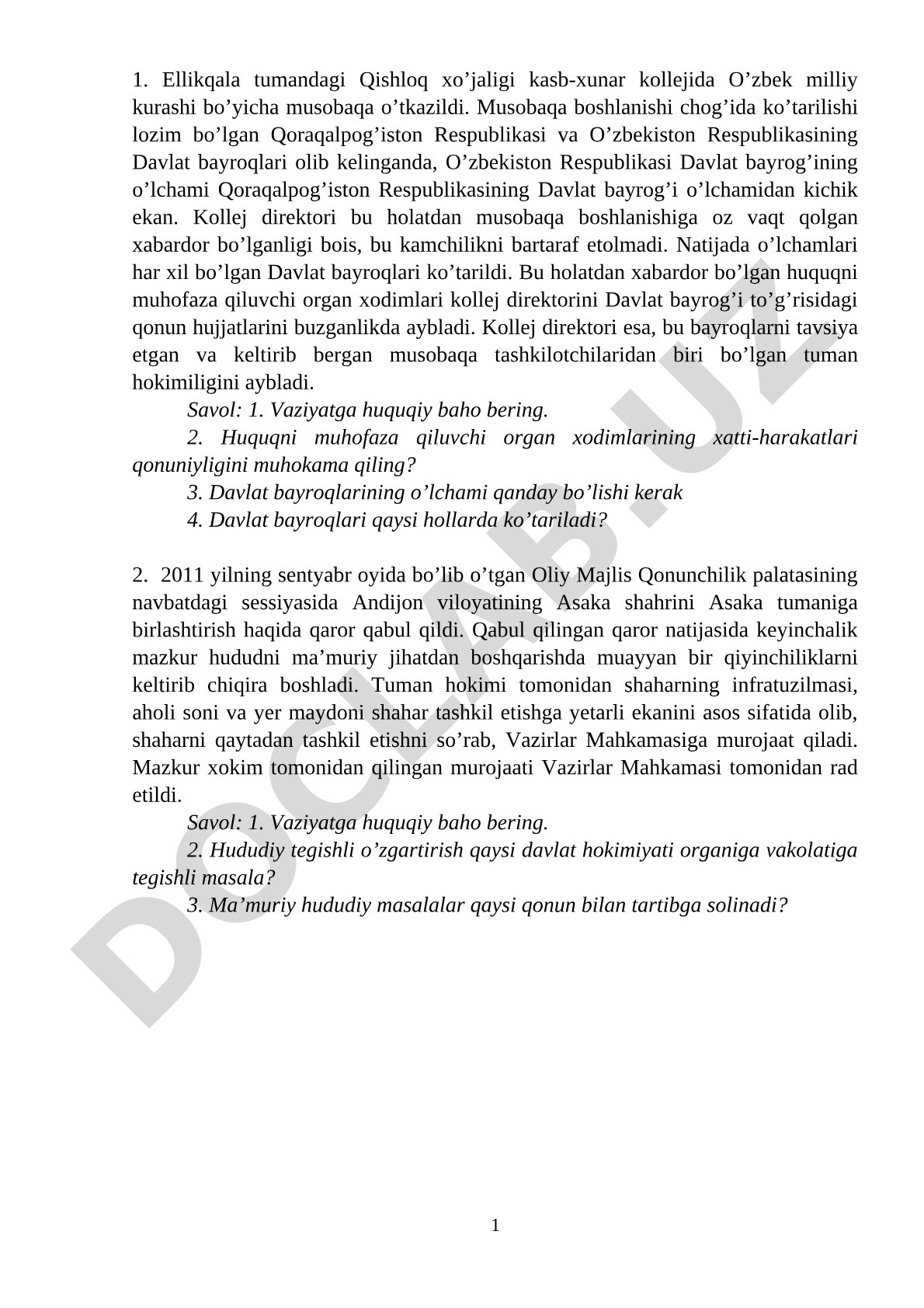 Davlat bayroqlari o'lchami bo'yicha huquqiy vaziyat
