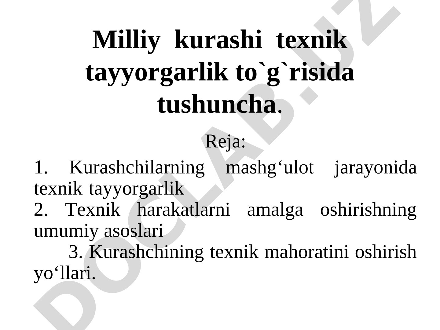 Milliy kurashi texnik tayyorgarlik to'g'risida tushuncha