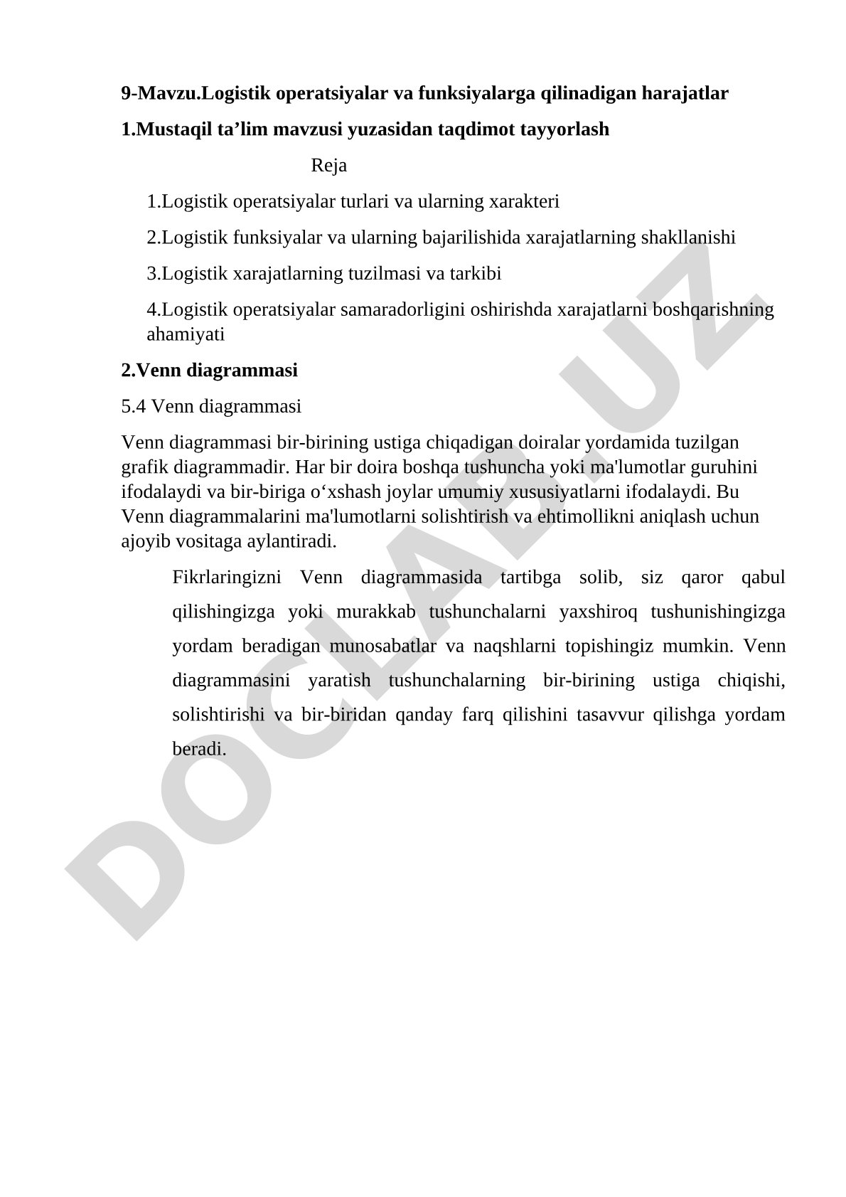 Logistik operatsiyalar va funksiyalarga qilinadigan harajatlar