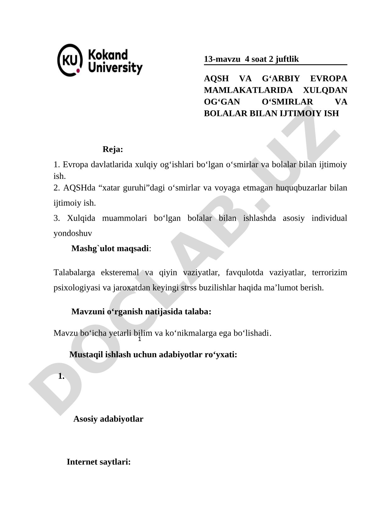 AQSH va G‘arbiy Yevropa mamlakatlarida xulqdan og‘gan o‘smirlar va bolalar bilan ijtimoiy ish