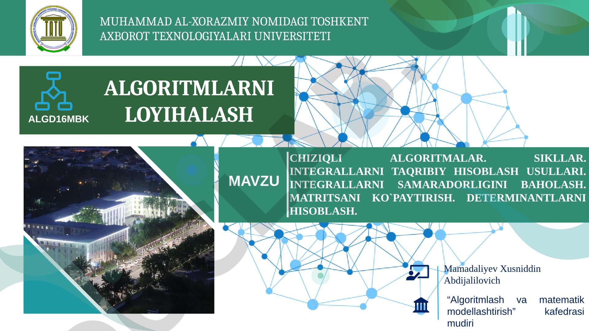 Aniq integrallarni taqribiy hisoblash, matritsa ko'paytmasi va determinantlar