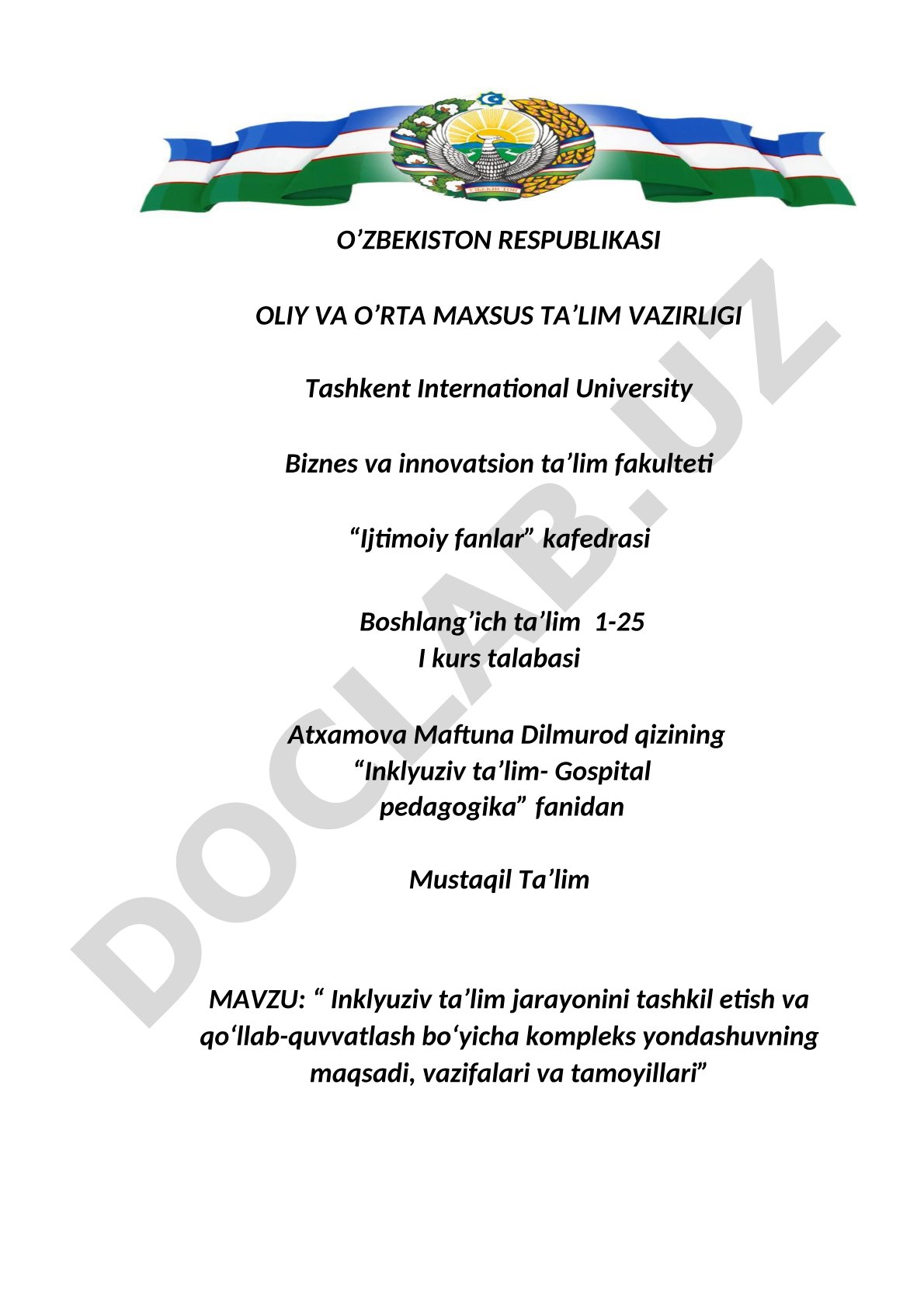 Inklyuziv ta'lim jarayonini tashkil etish va qo‘llab-quvvatlash bo‘yicha kompleks yondashuvning maqsadi, vazifalari va tamoyillari