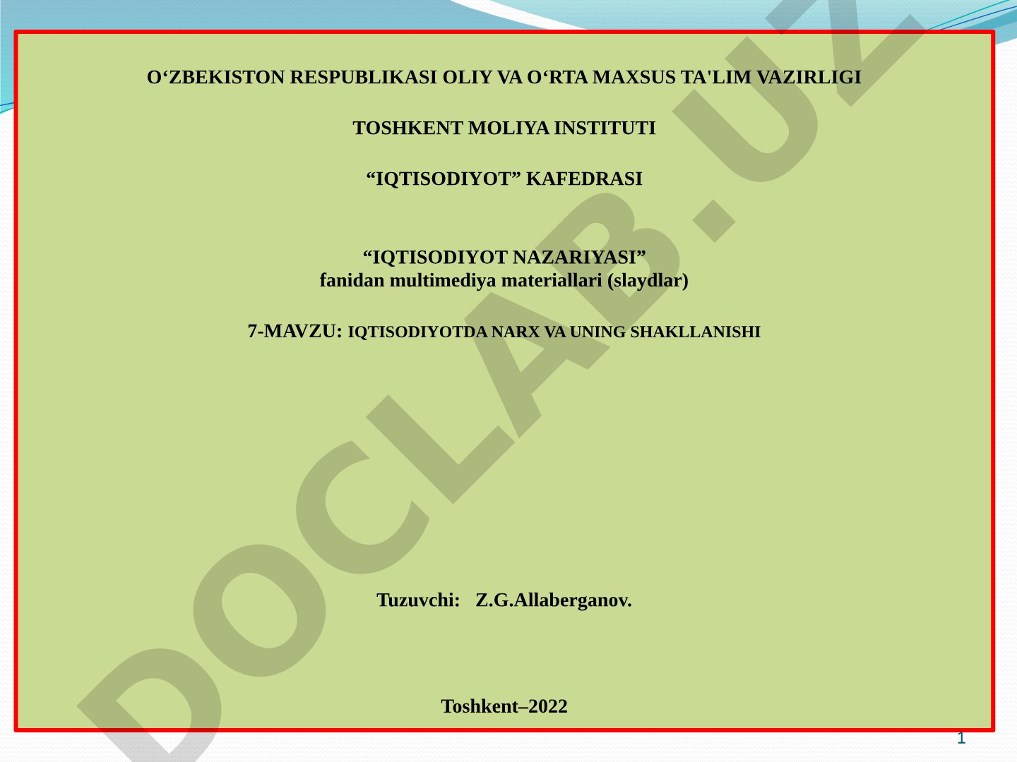 IQTISODIYOTDA NARX VA UNING SHAKLLANISHI