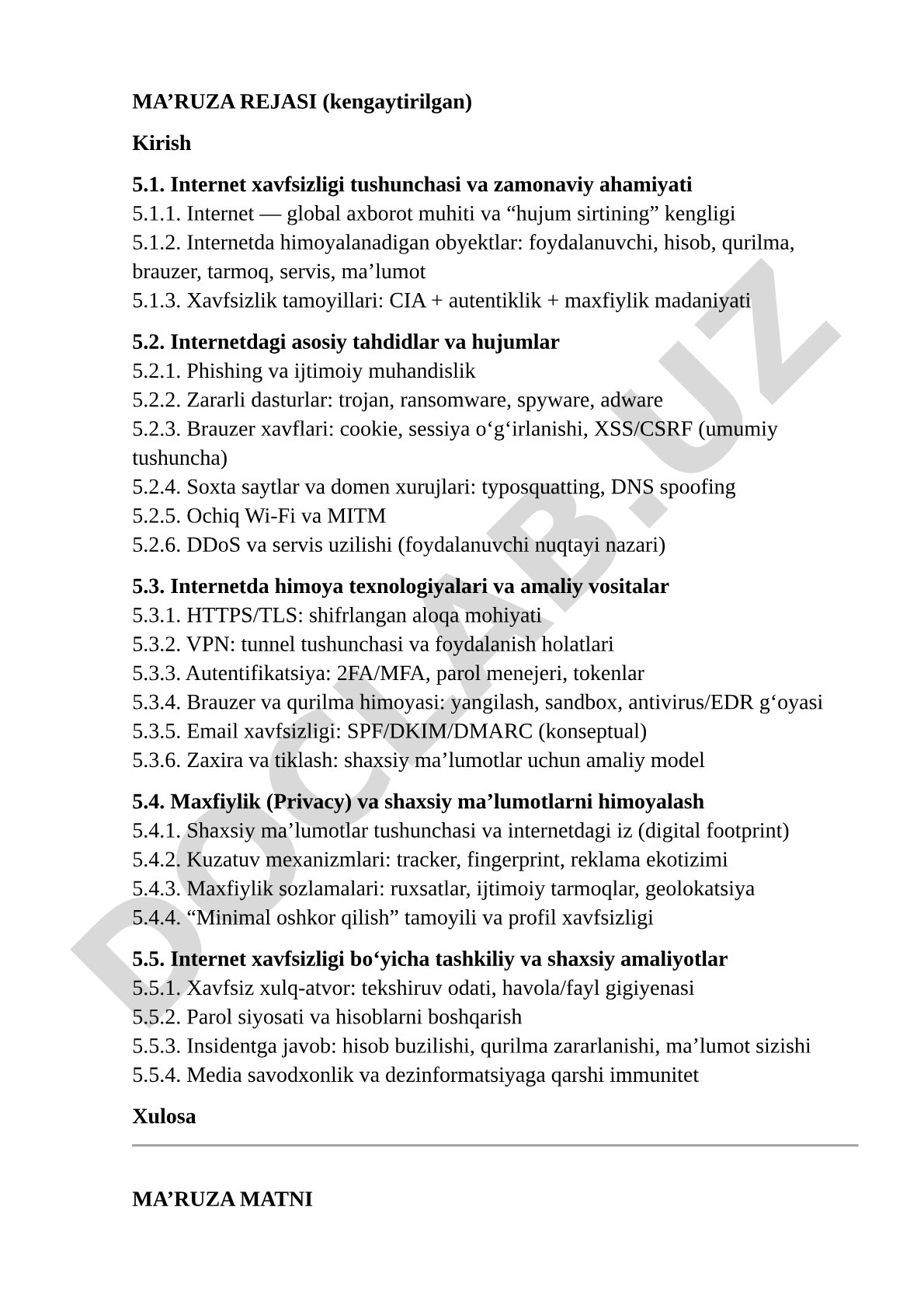 Internet xavfsizligi tushunchasi va zamonaviy ahamiyati