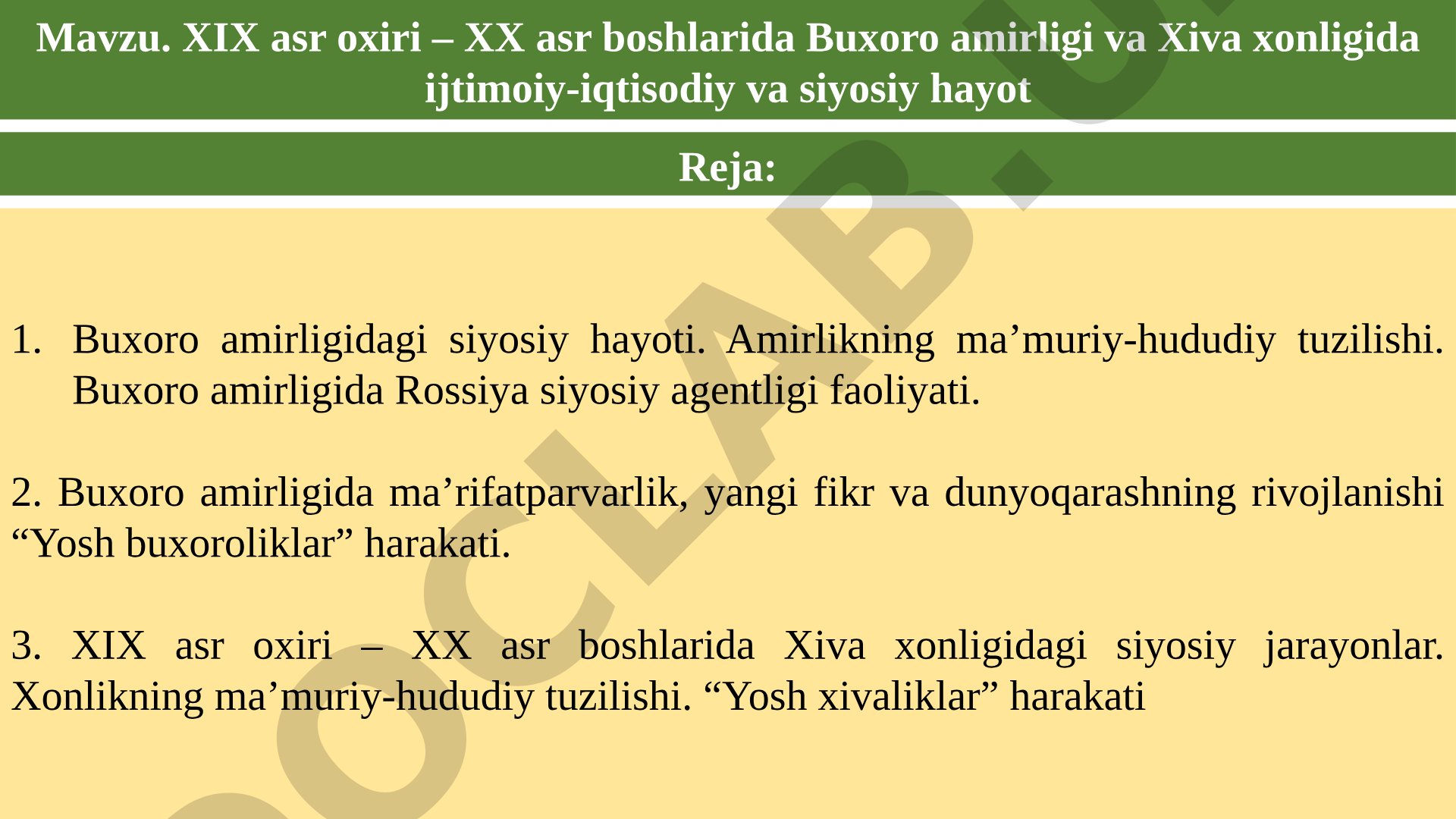 XIX asr oxiri – XX asr boshlarida Buxoro amirligi va Xiva xonligida ijtimoiy-iqtisodiy va siyosiy hayot