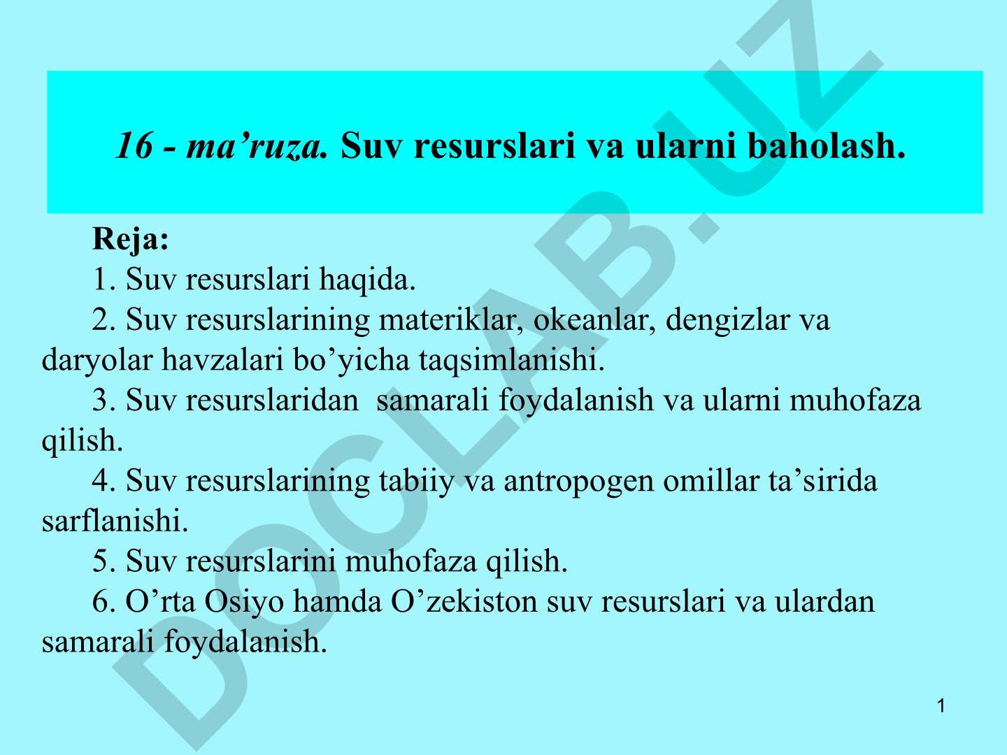 Suv resurslari va ularni baholash