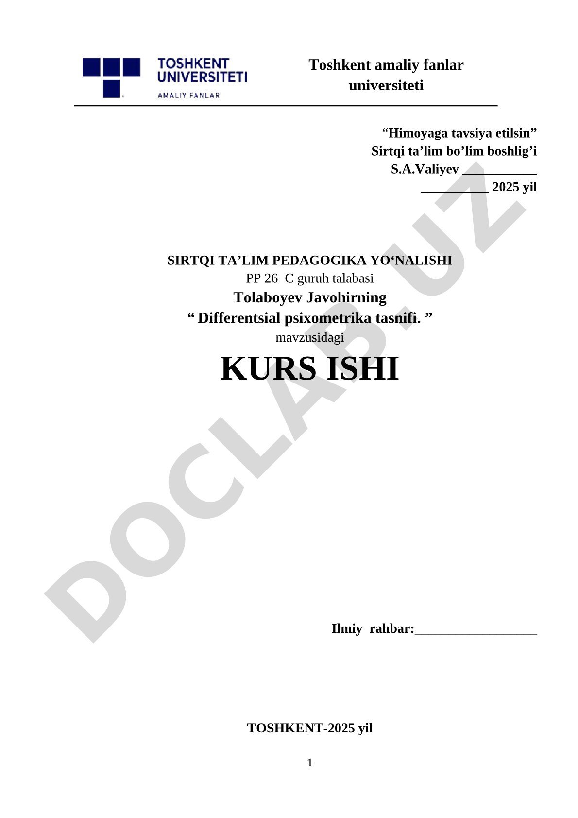 Differentsial psixometrika tasnifi