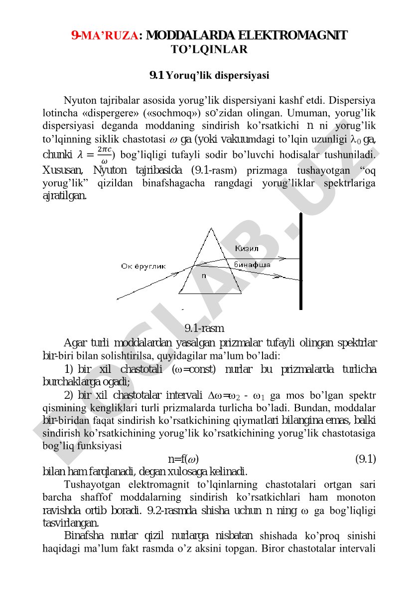 Moddalarda elektromagnit to'lqinlar