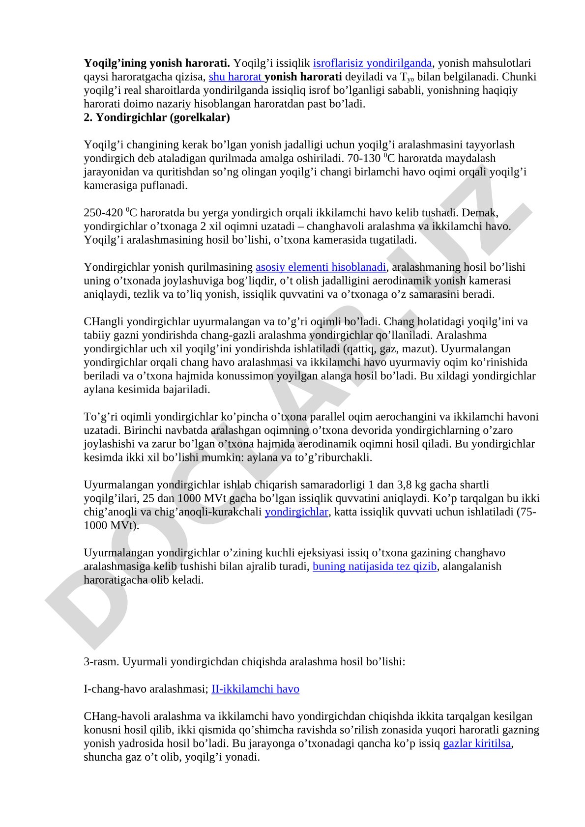 Yoqilg'ining yonish harorati, yondirgichlar va ularning ishlash prinsipi yoritilgan