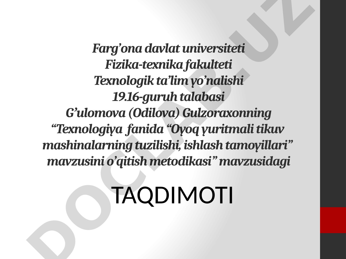 Texnologiya fanida "Oyoq yuritmali tikuv mashinalarning tuzilishi, ishlash tamoyillari" mavzusini o'qitish metodikasi