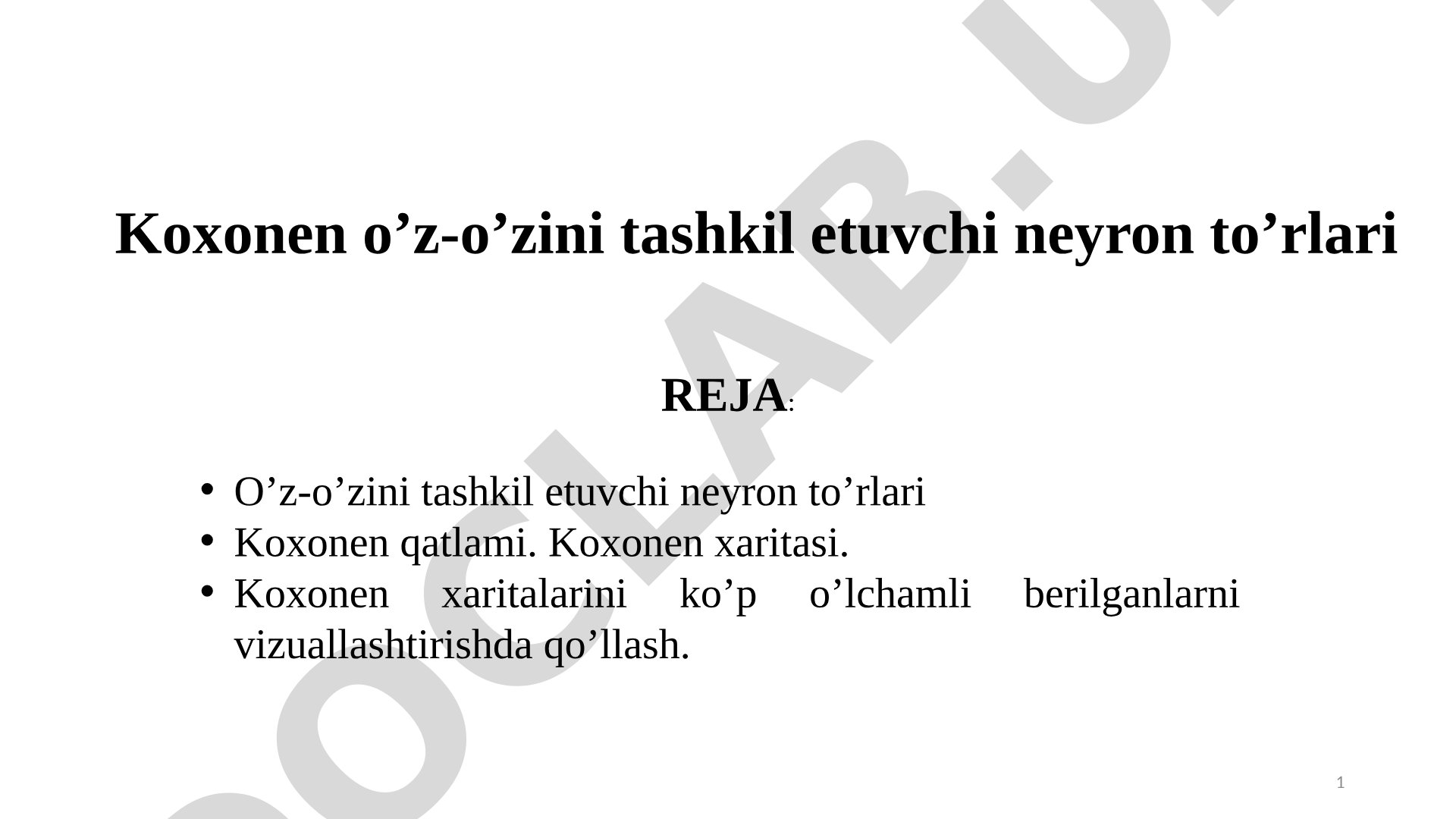 Koxonen o’z-o’zini tashkil etuvchi neyron to’rlari