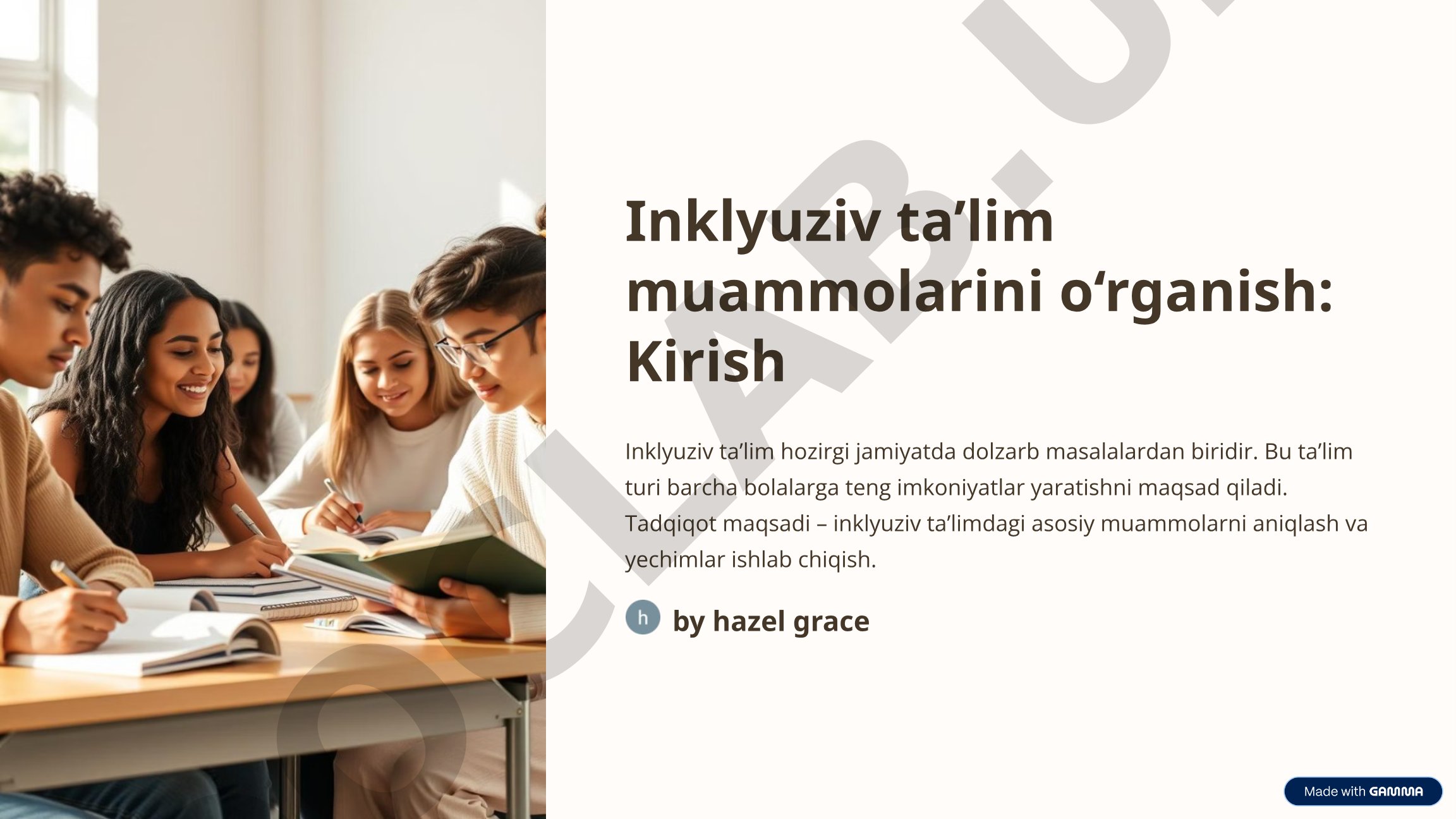 Inklyuziv ta'lim muammolarini o'rganish