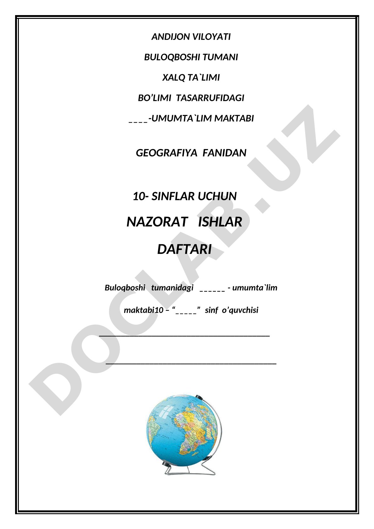 10-sinf geografiya fanidan nazorat ishi savollari