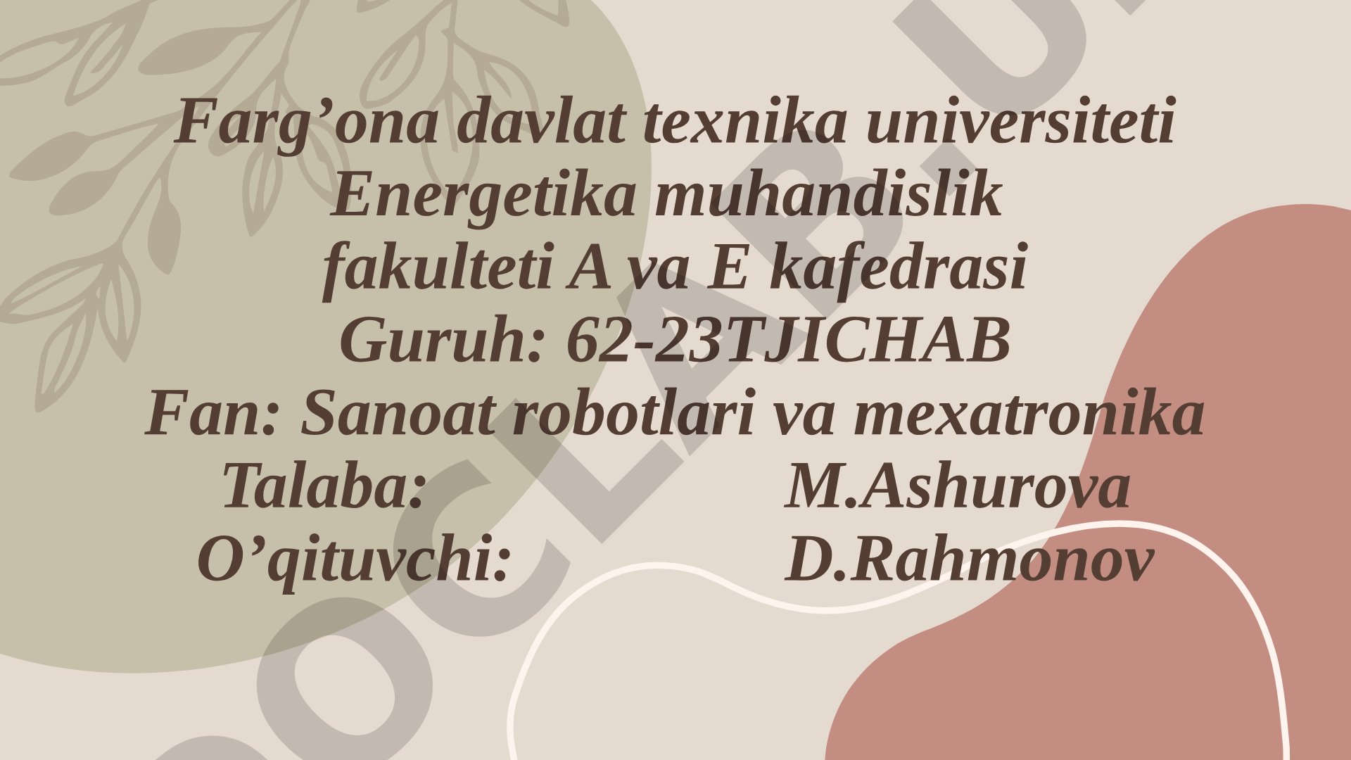 Uzel va bloklarni markaziy tayyorlash va bo’lish