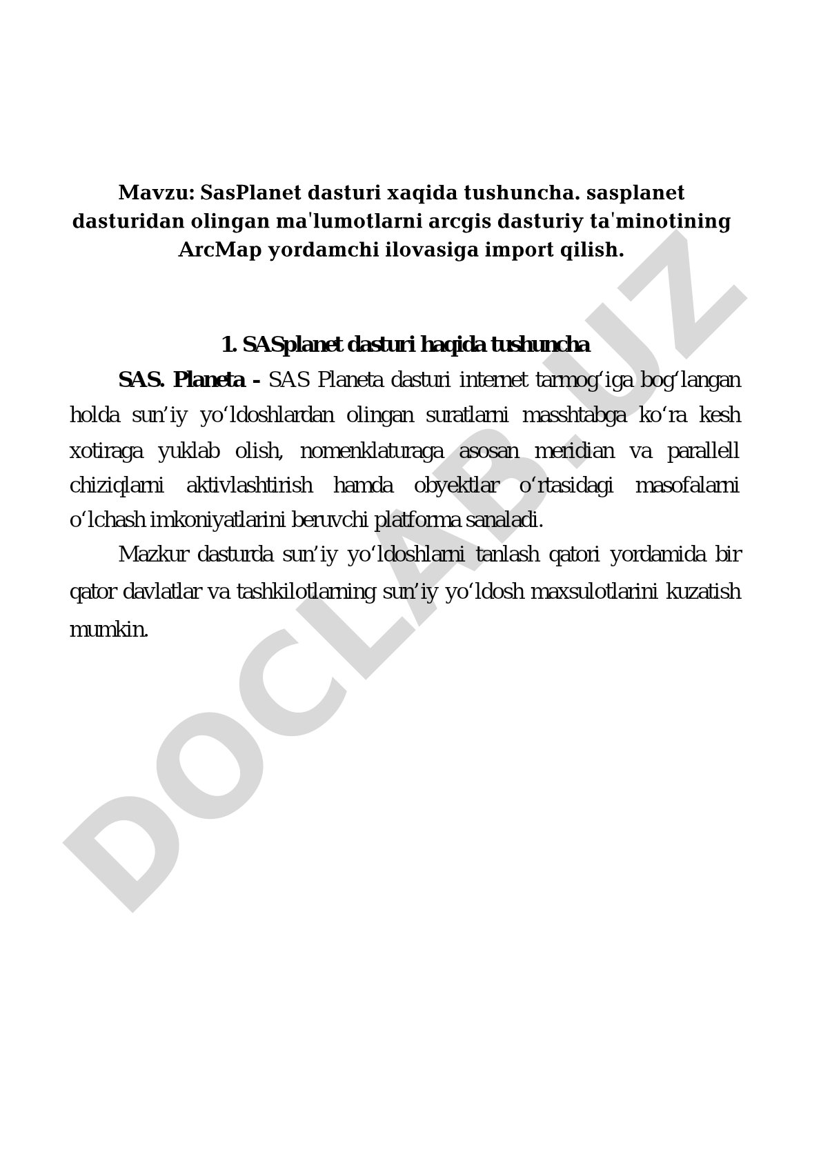 SasPlanet dasturi haqida tushuncha va undan olingan ma'lumotlarni ArcMap ga import qilish