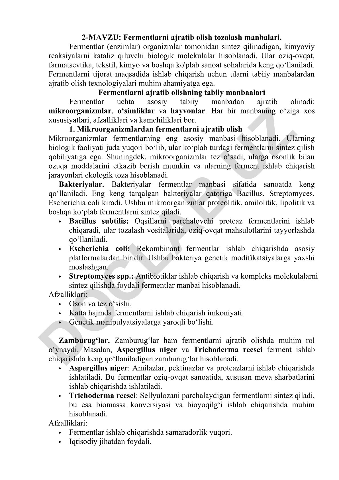Fermentlarni ajratib olish tozalash manbalari