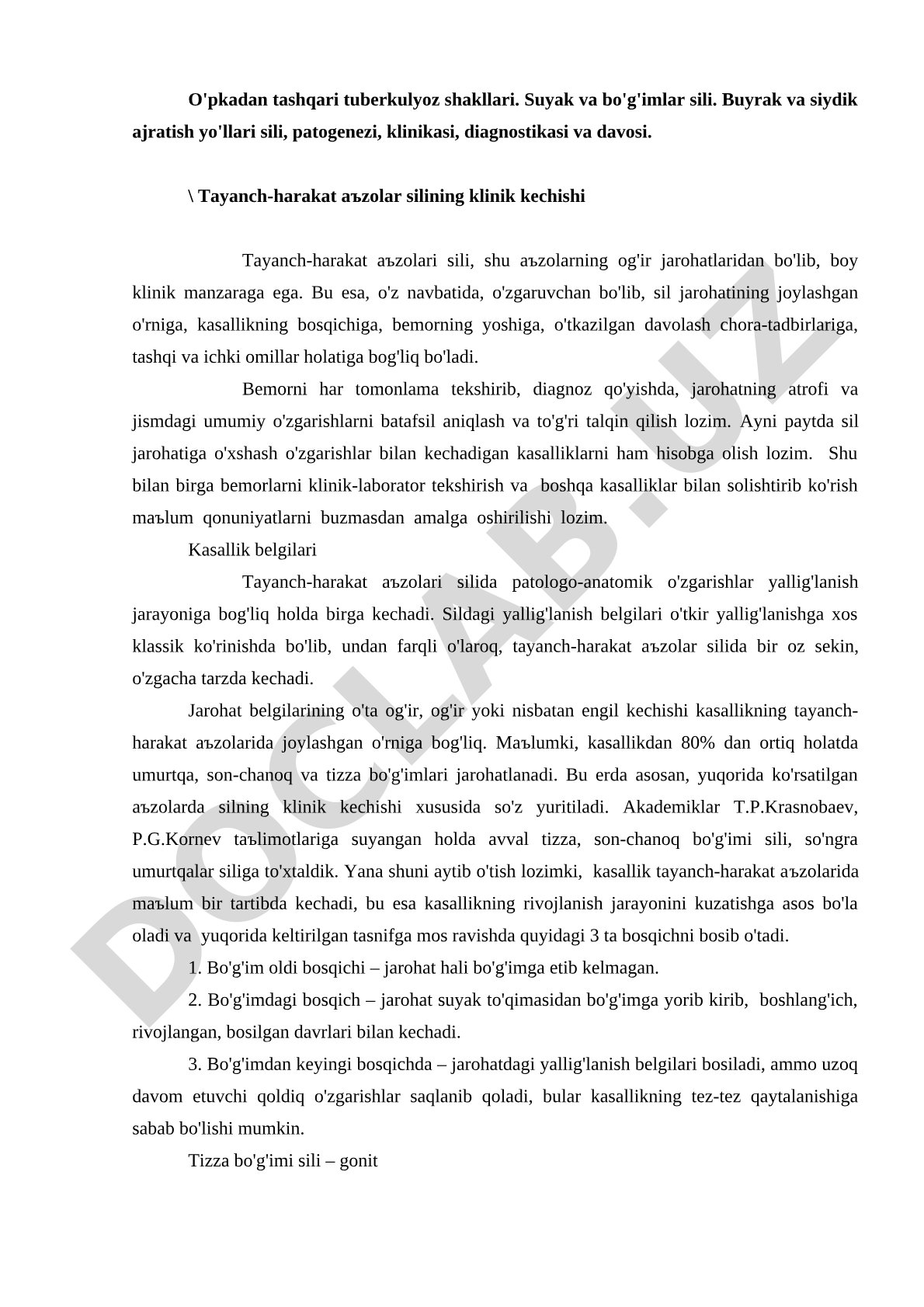 O'pkadan tashqari tuberkulyoz: suyak-bo'g'im va buyrak sili