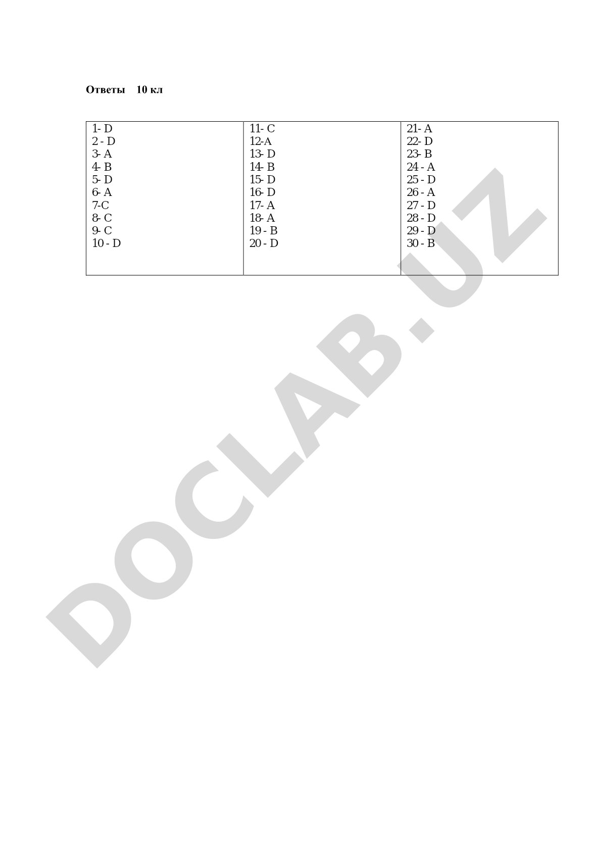 Ответы для 10 класса