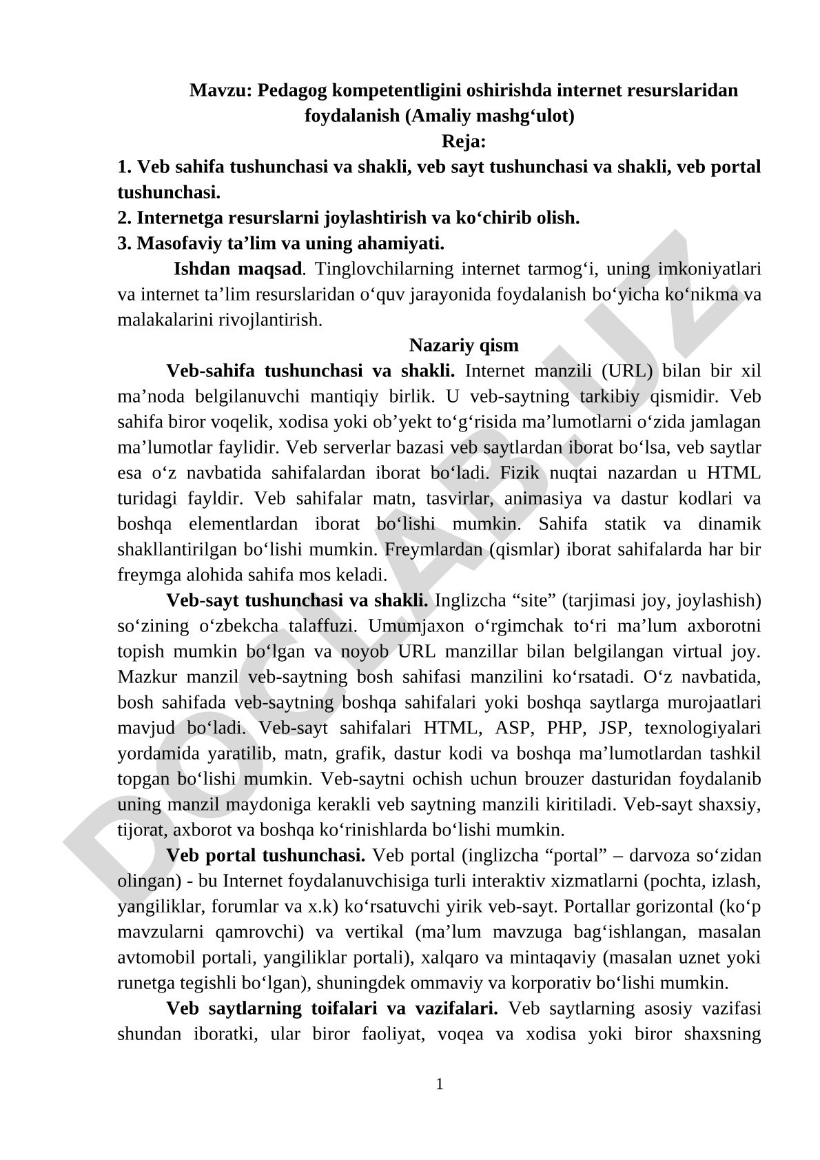 Pedagog kompetentligini oshirishda internet resurslaridan foydalanish (Amaliy mashg'ulot)