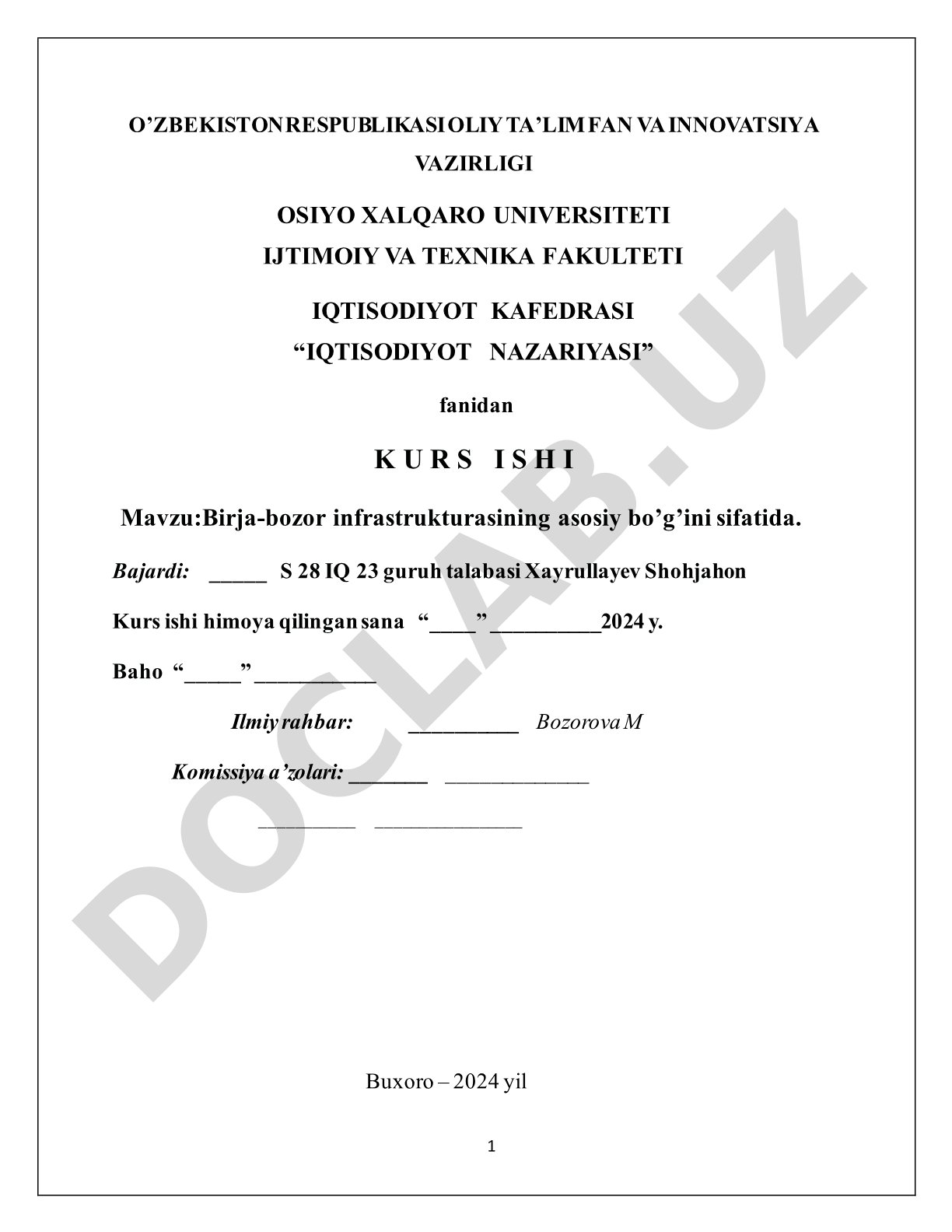 Birja-bozor infrastrukturasining asosiy bo’g’ini sifatida