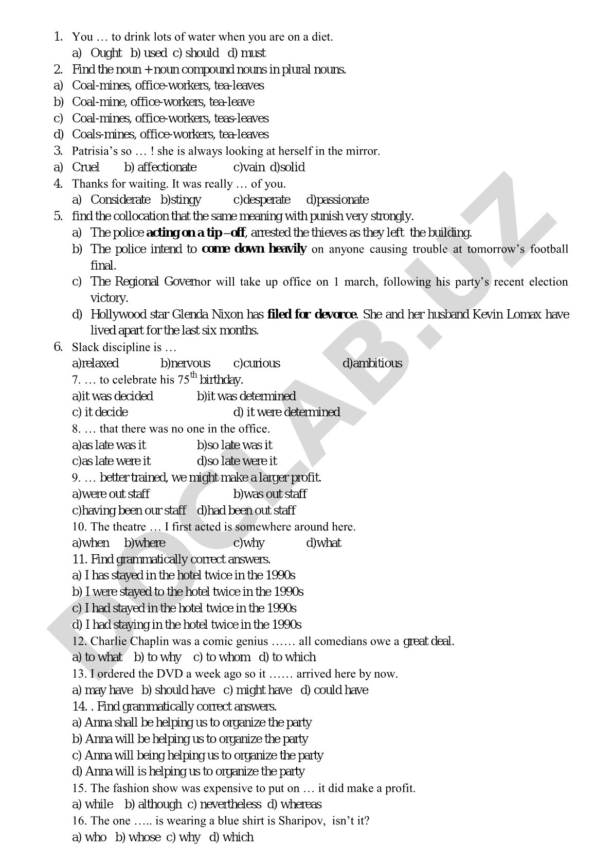 English Grammar and Vocabulary Multiple Choice Questions