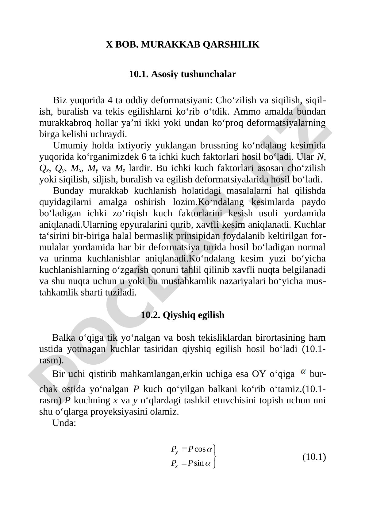 Murakkab kuchlanish holatida brus mustahkamligini hisoblash asoslari