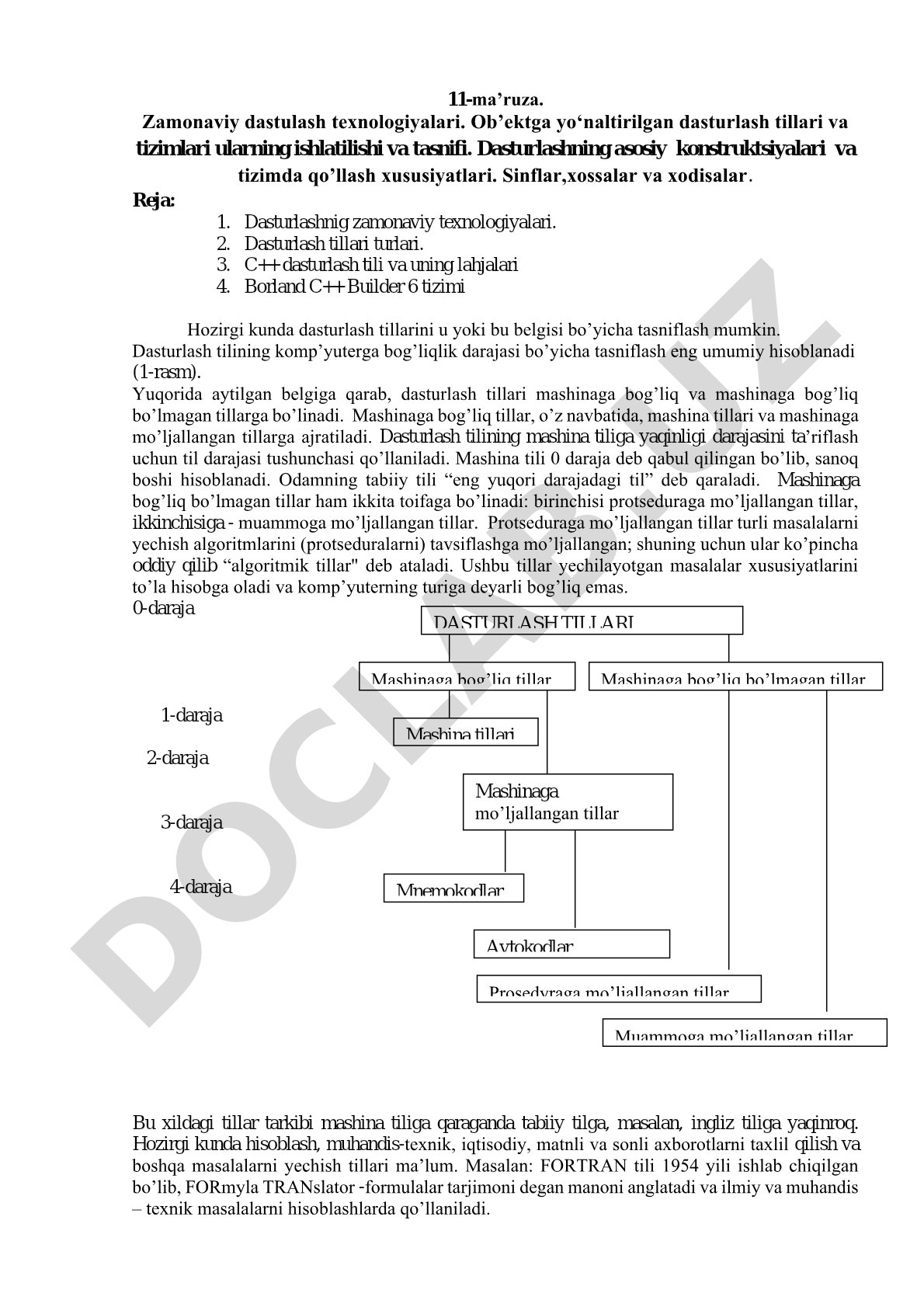 Zamonaviy dasturlash texnologiyalari. Ob’ektga yo‘naltirilgan dasturlash tillari va tizimlari