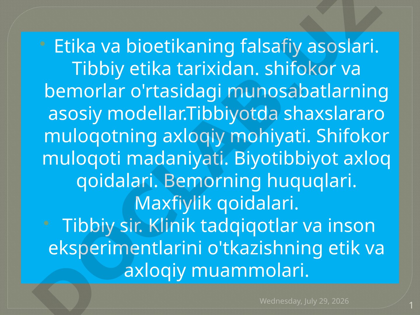 Etika va bioetikaning falsafiy asoslari