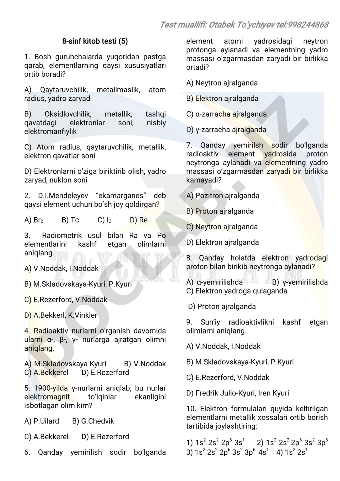 8-sinf kimyo testi (5)