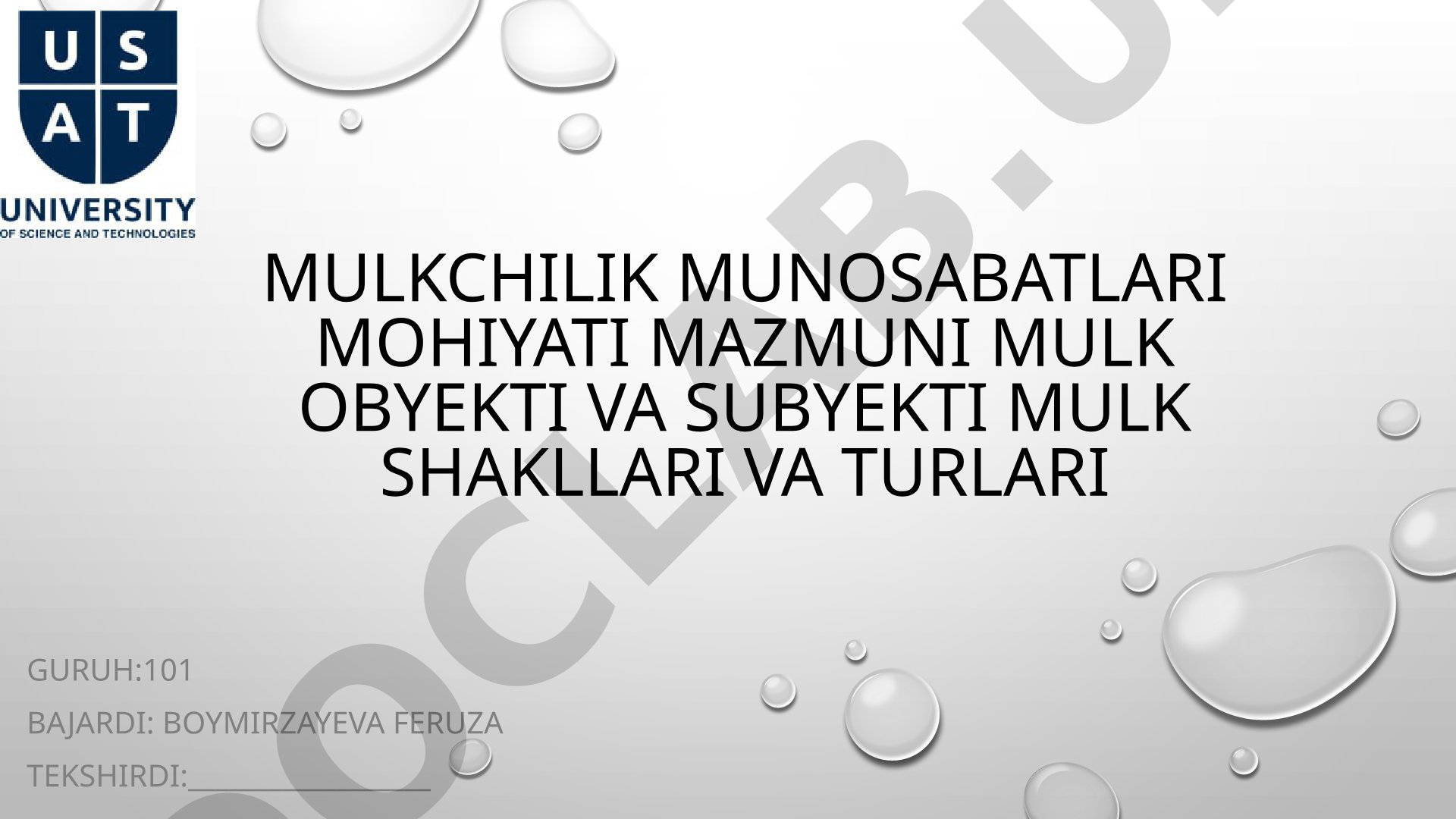 Mulkchilik munosabatlari: mohiyati, mazmuni, obyekt va subyekt, shakllar va turlar