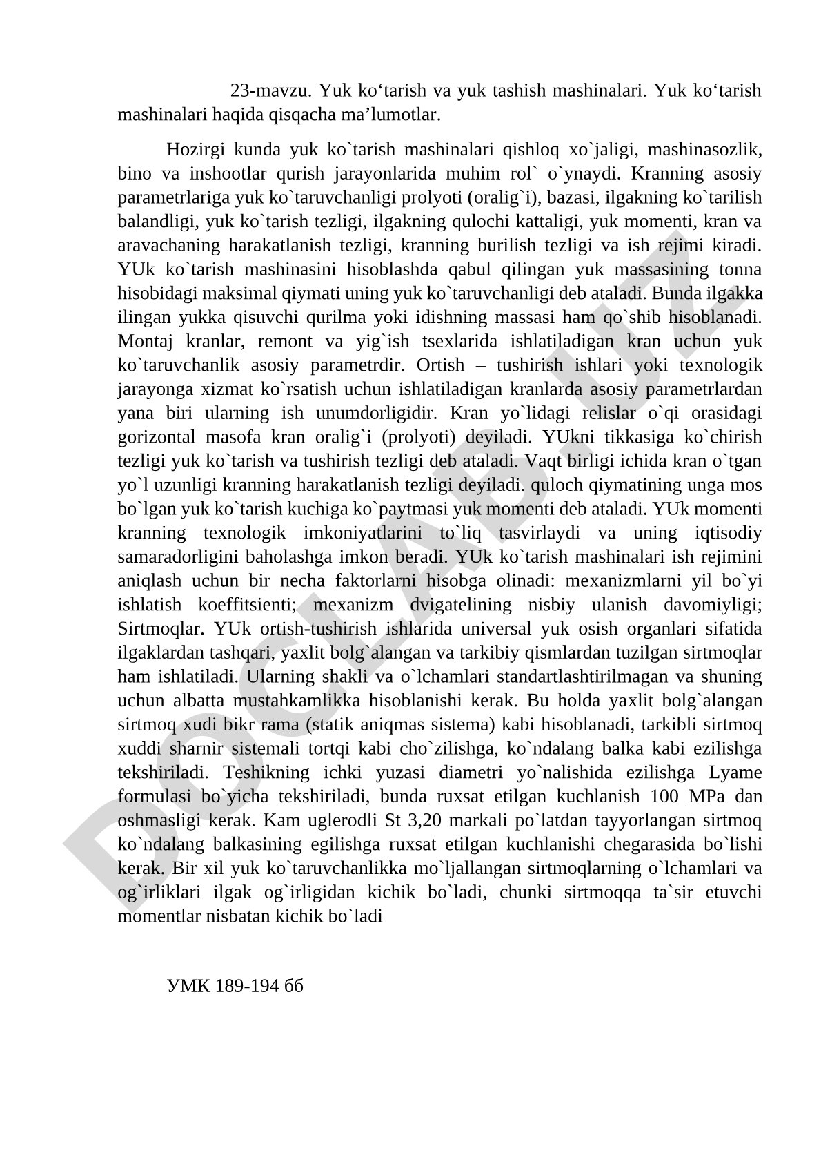 Yuk ko‘tarish va yuk tashish mashinalari