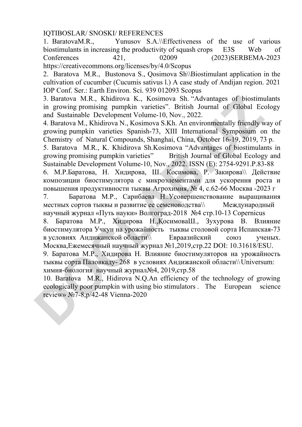 Biostimulantlarning qovoq ekinlari hosildorligini oshirishda samaradorligi