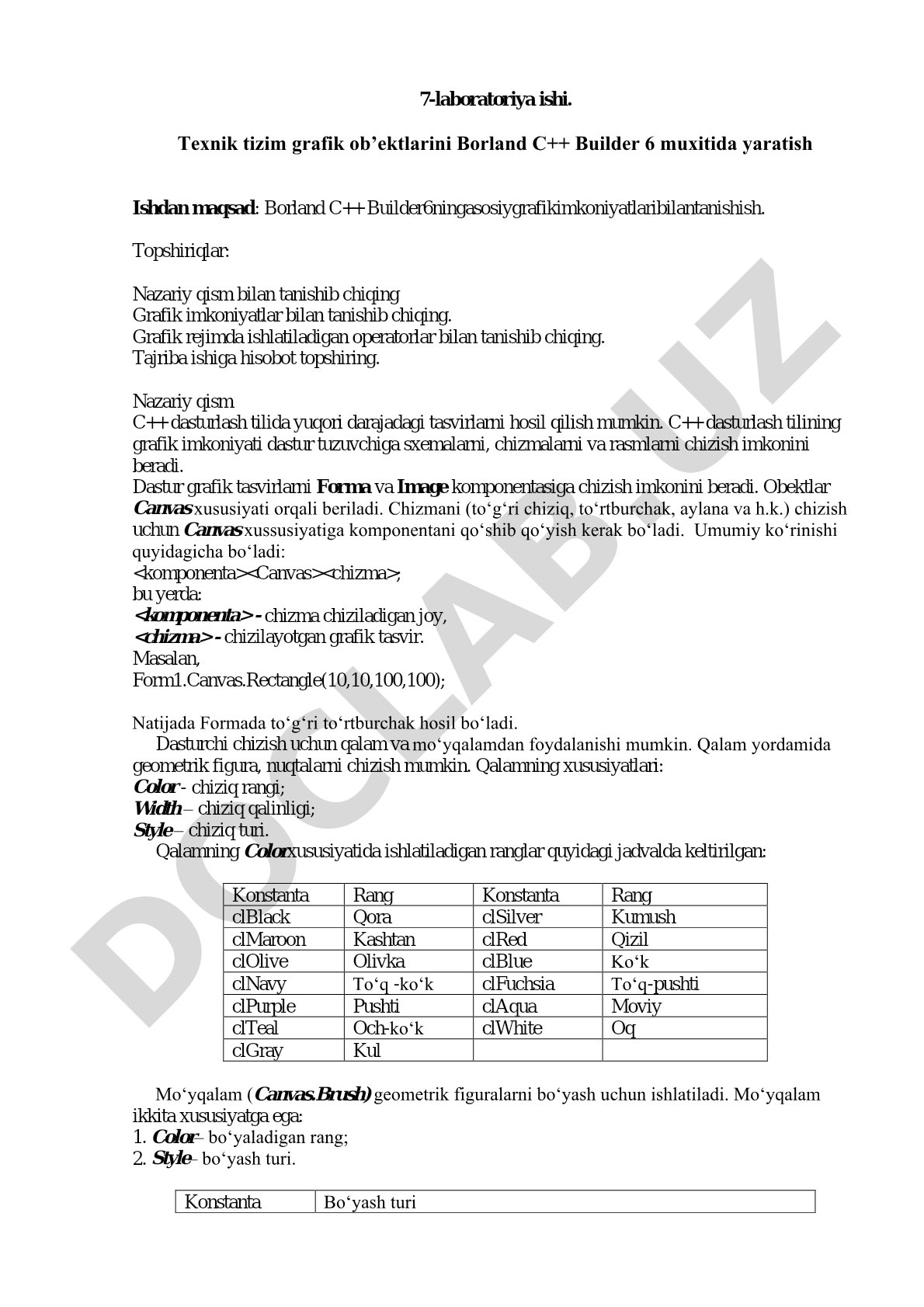 Texnik tizim grafik ob’ektlarini Borland C++ Builder 6 muhitida yaratish