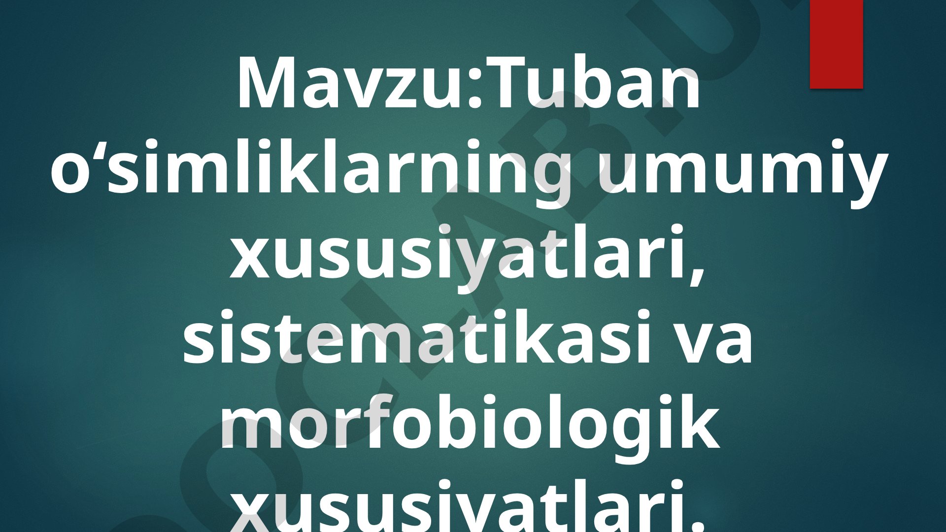 Tuban o‘simliklarning umumiy xususiyatlari, sistematikasi va morfobiologik xususiyatlari