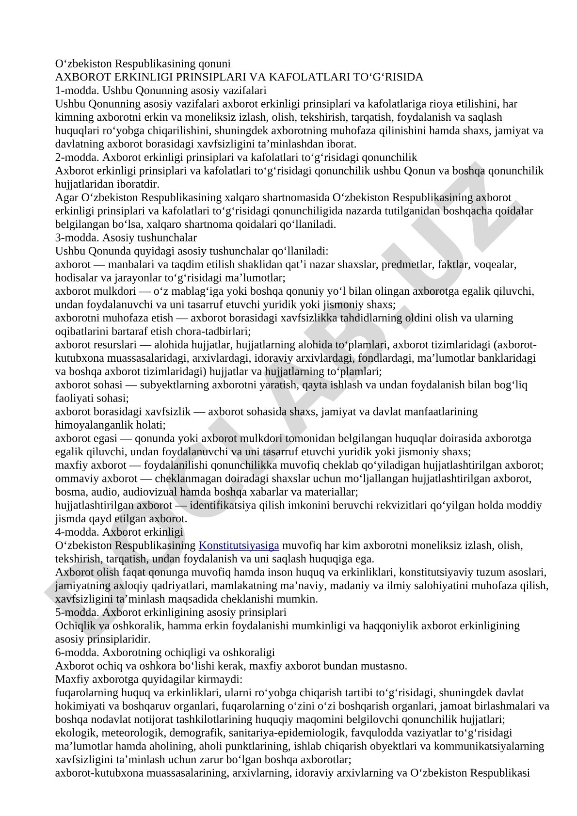 Axborot erkinligi prinsiplari va kafolatlari to'g'risida