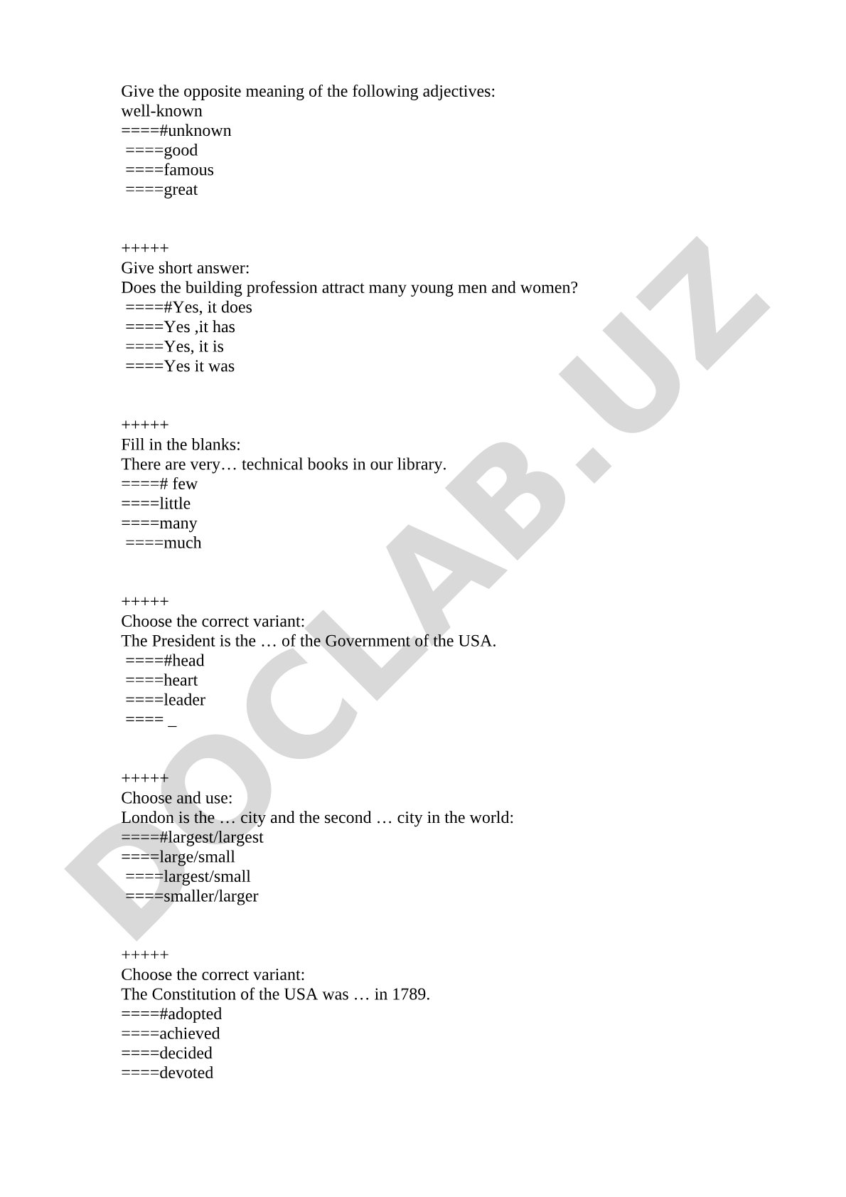 English language test questions